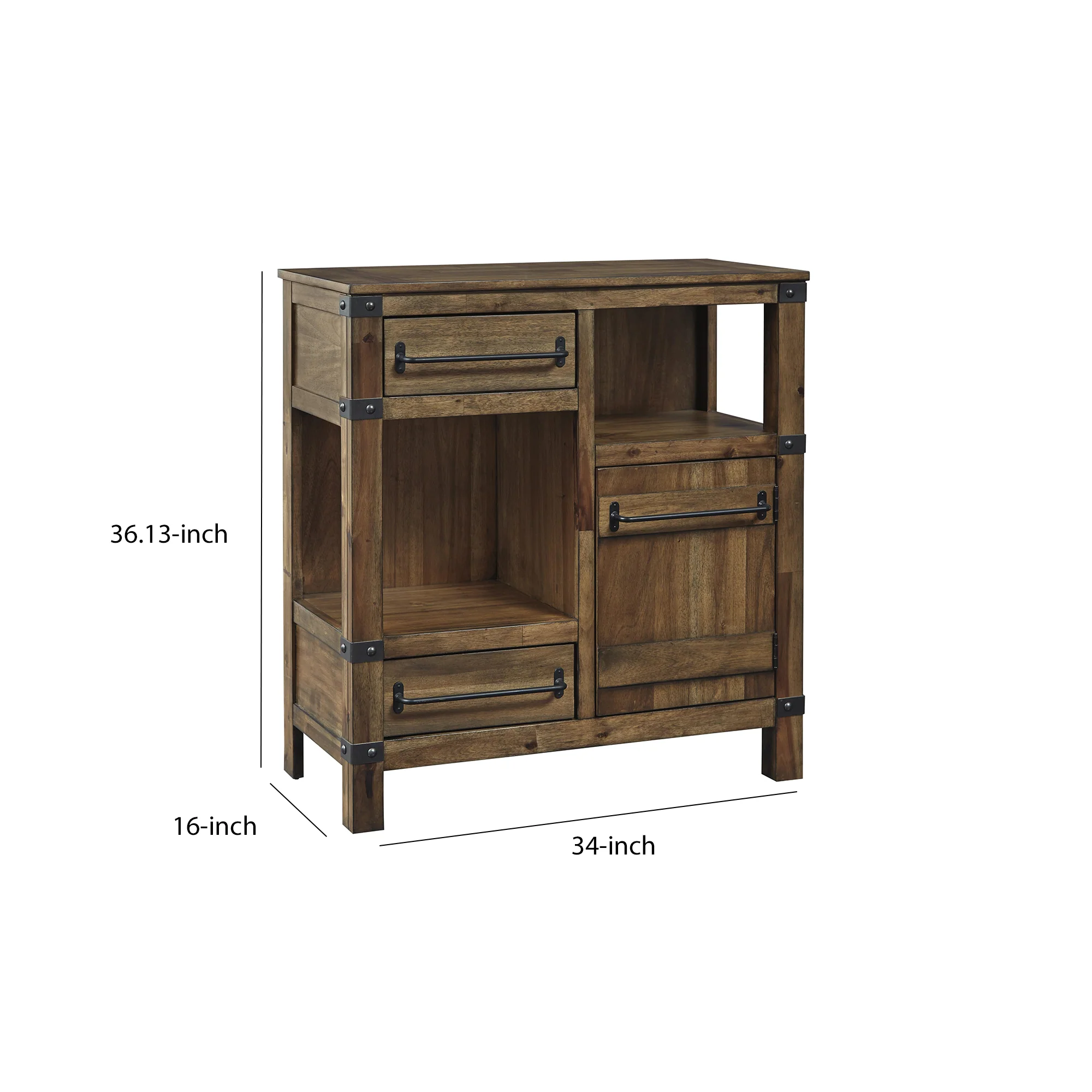 2 Drawer And 1 Door Accent Cabinet With 2 Open Compartments, Brown By Benzara - Image 5