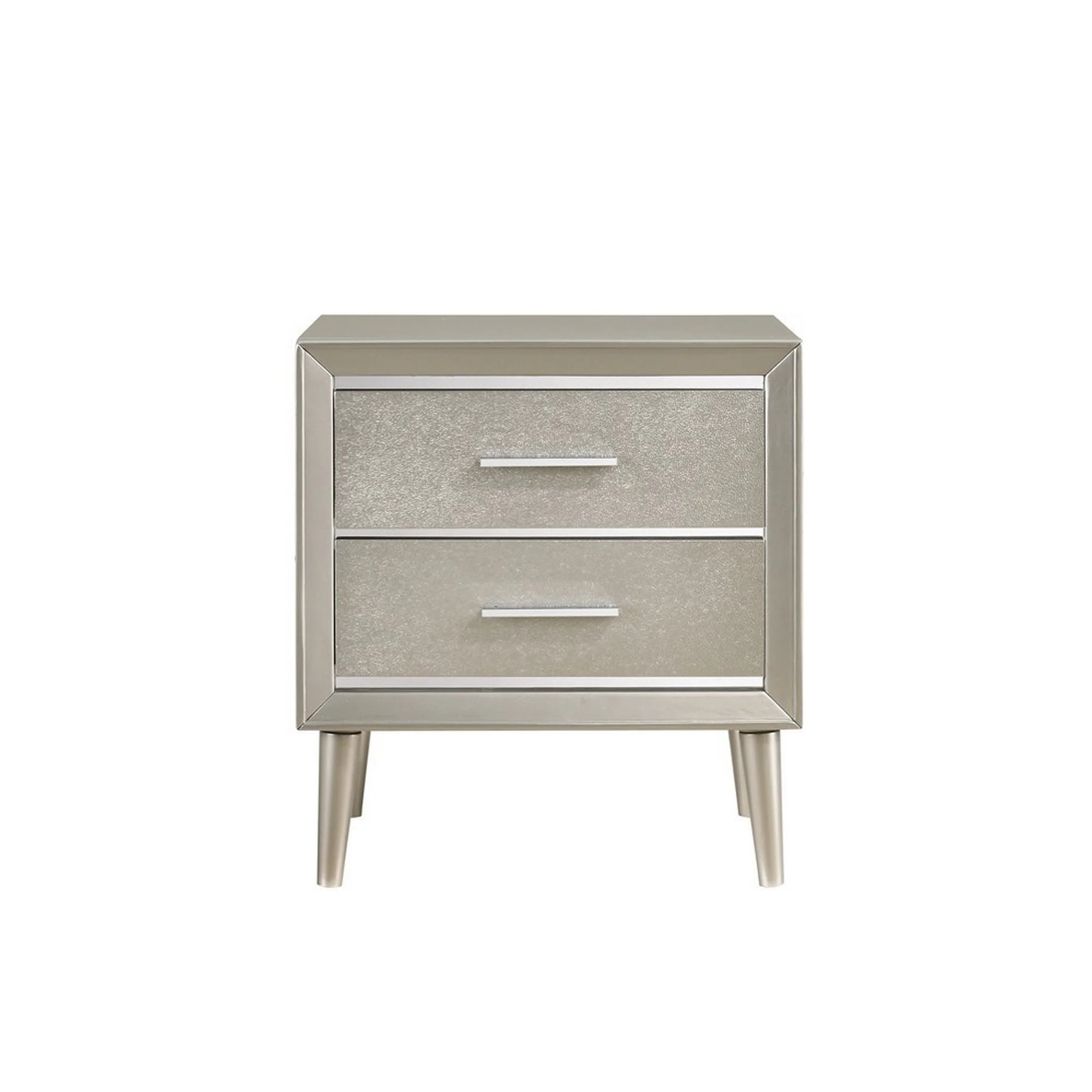 2 Drawer Contemporary Nightstand With Bar Handles And Splayed Legs, Silver By Benzara - Image 2