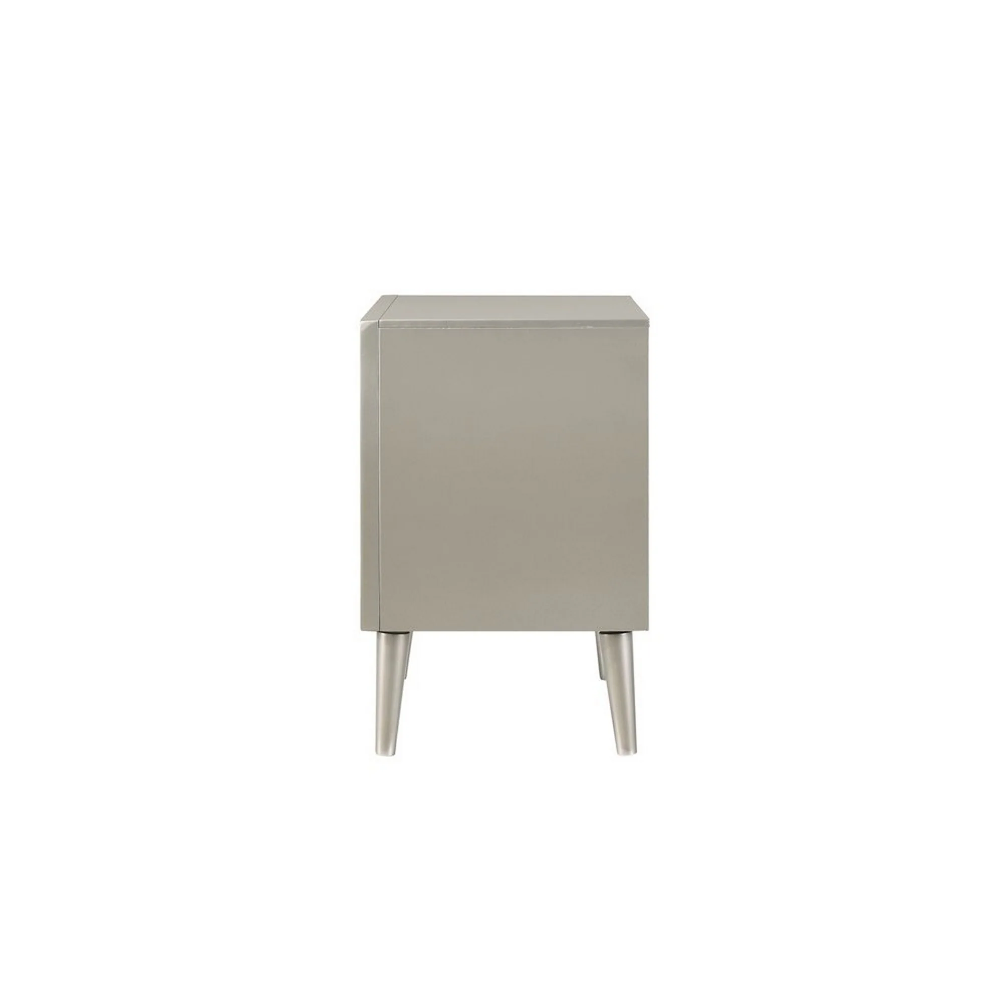2 Drawer Contemporary Nightstand With Bar Handles And Splayed Legs, Silver By Benzara - Image 3