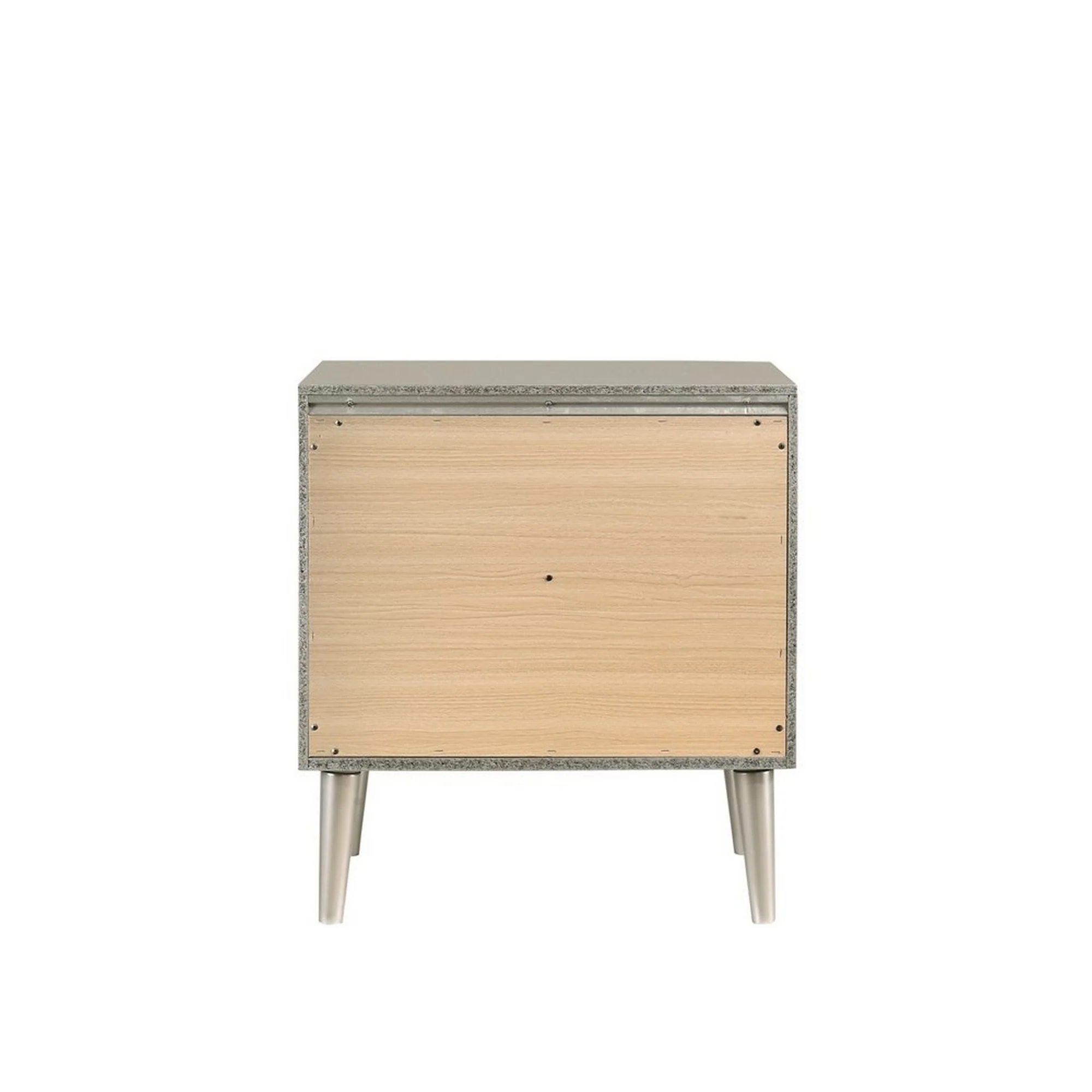 2 Drawer Contemporary Nightstand With Bar Handles And Splayed Legs, Silver By Benzara - Image 4