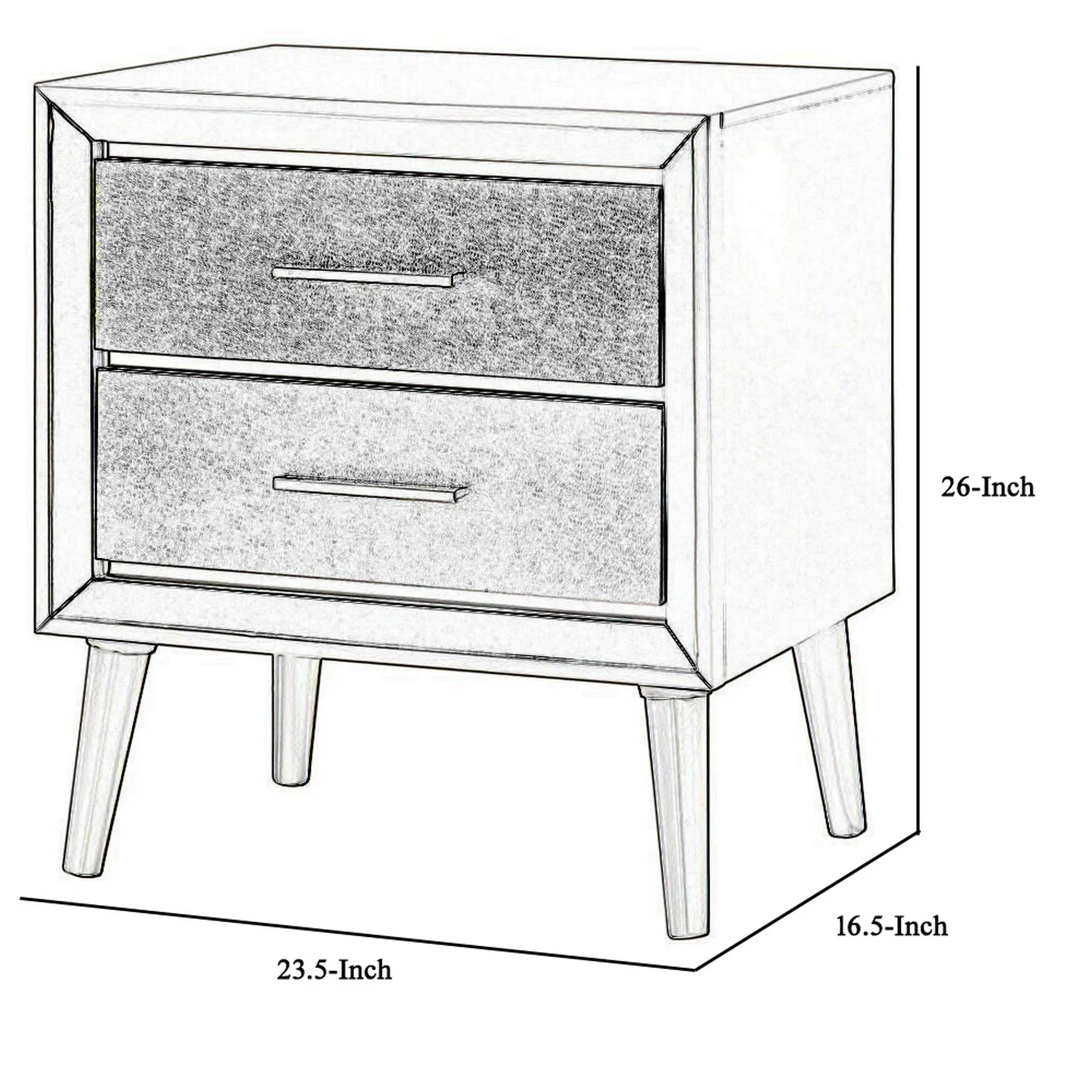 2 Drawer Contemporary Nightstand With Bar Handles And Splayed Legs, Silver By Benzara - Image 5