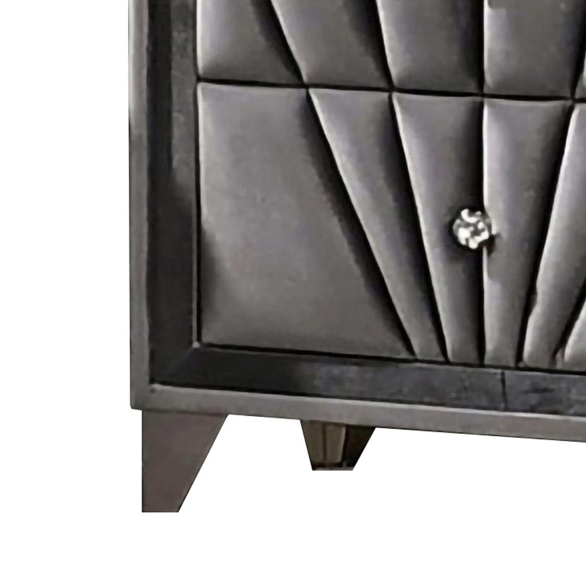 2 Drawer Fabric Frame Nightstand With Tufted Accent Gray By Benzara - Image 3