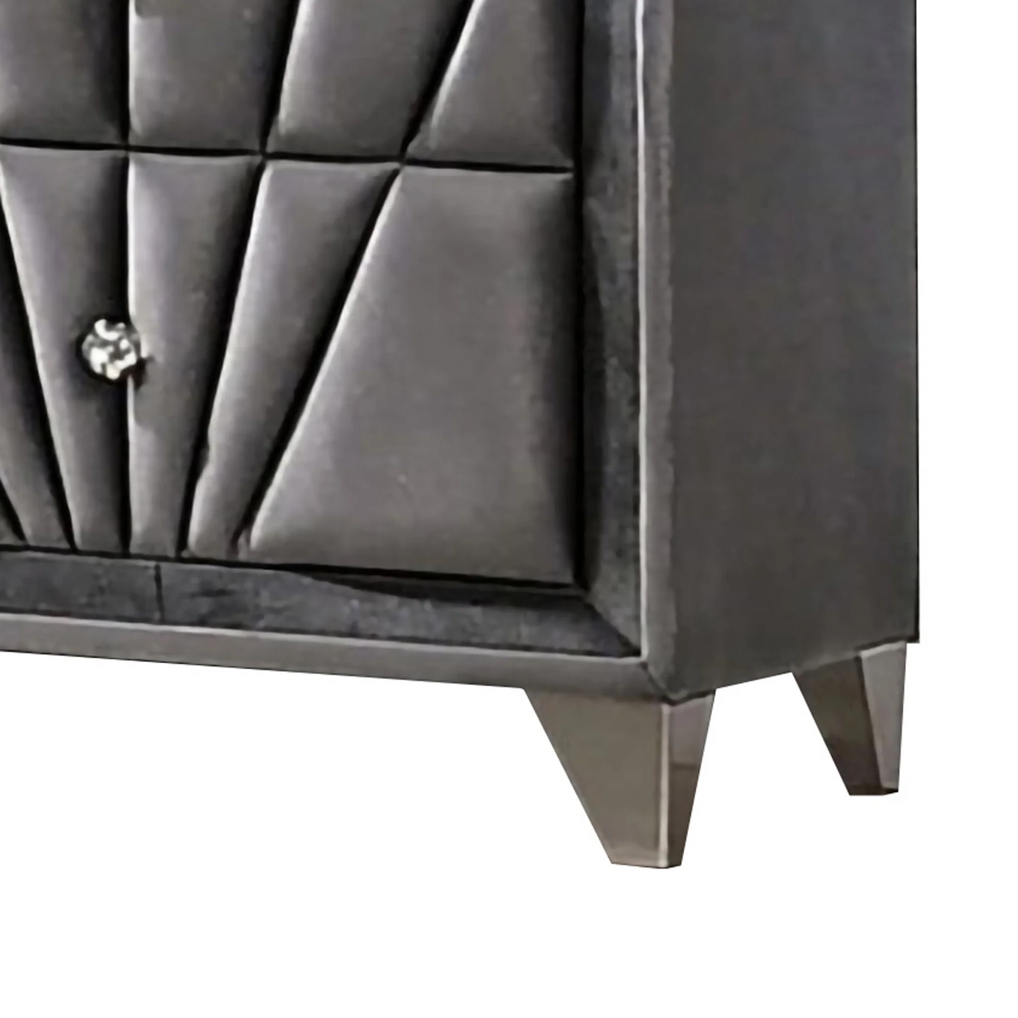 2 Drawer Fabric Frame Nightstand With Tufted Accent Gray By Benzara - Image 4