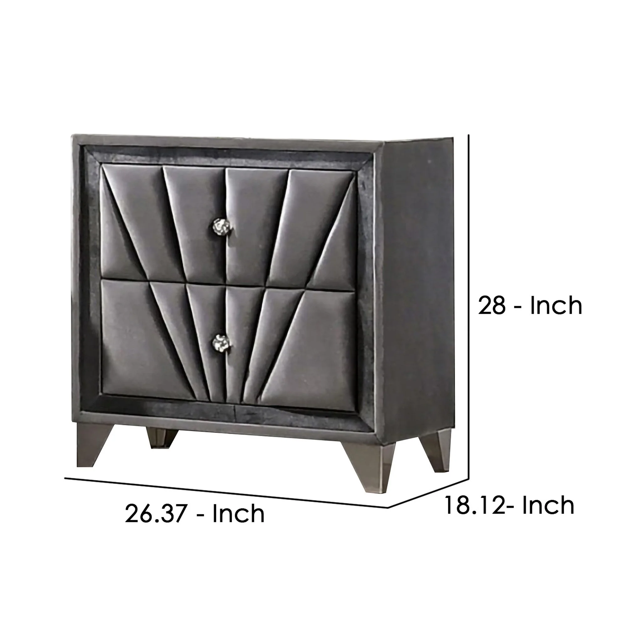 2 Drawer Fabric Frame Nightstand With Tufted Accent Gray By Benzara - Image 5