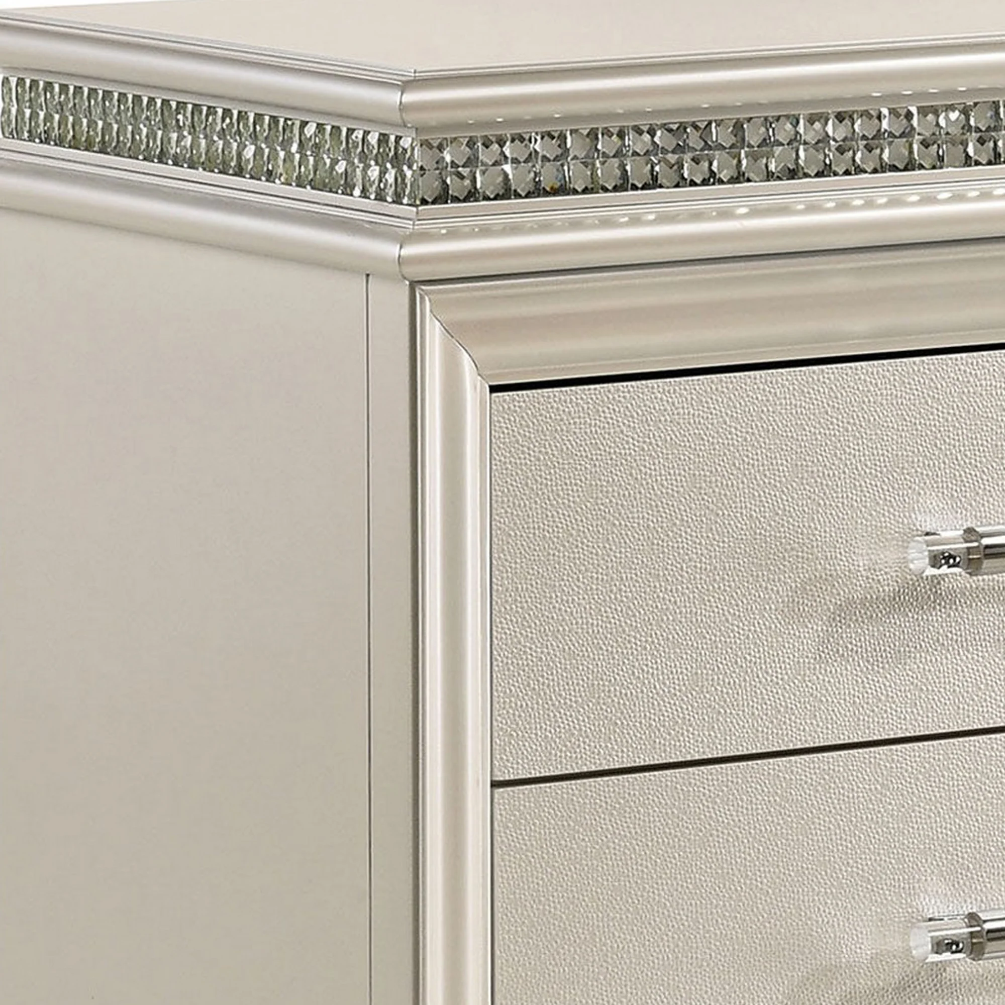 2 Drawer Nightstand With Acrylic Feet And Crystal Accents Silver By Benzara - Image 4
