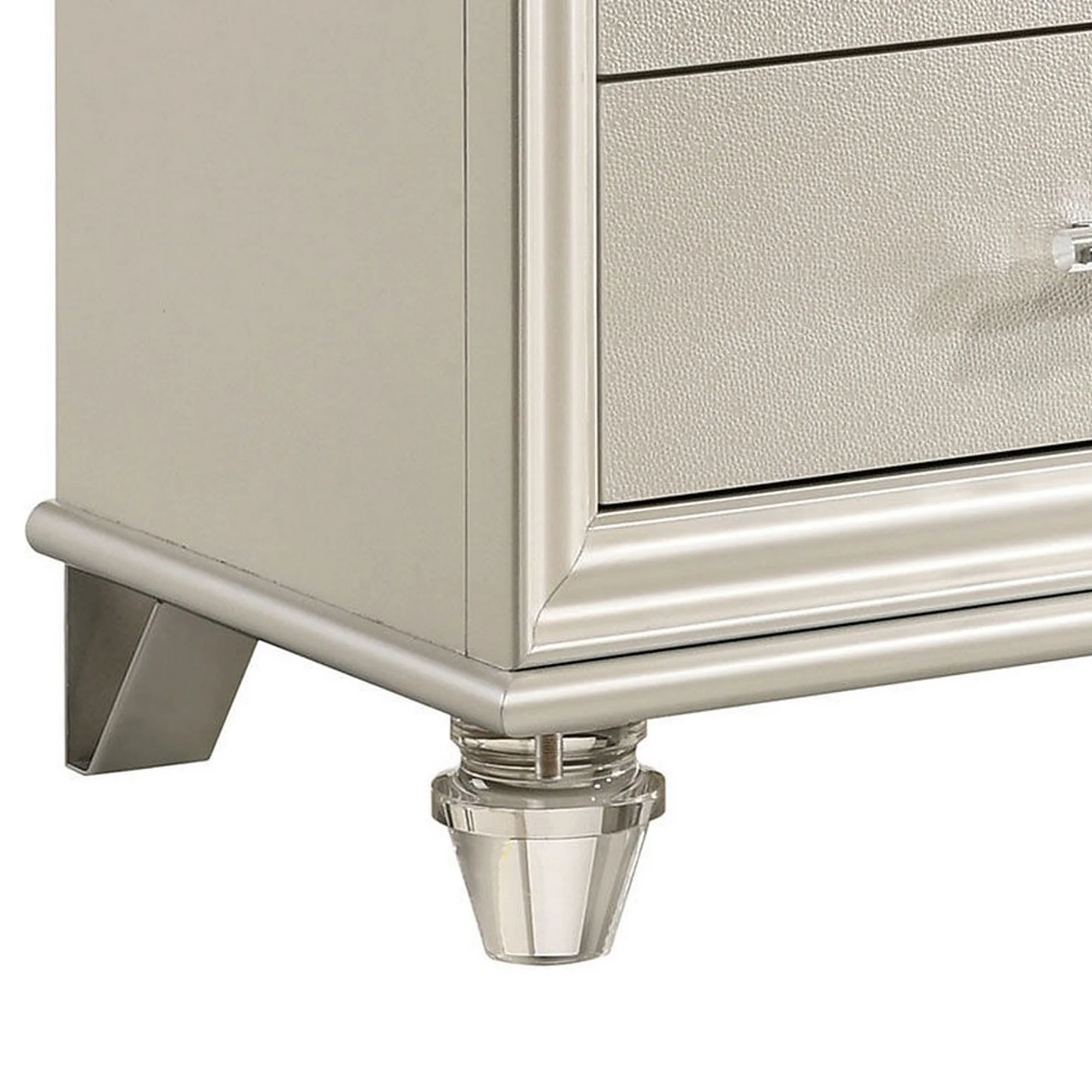 2 Drawer Nightstand With Acrylic Feet And Crystal Accents Silver By Benzara - Image 5