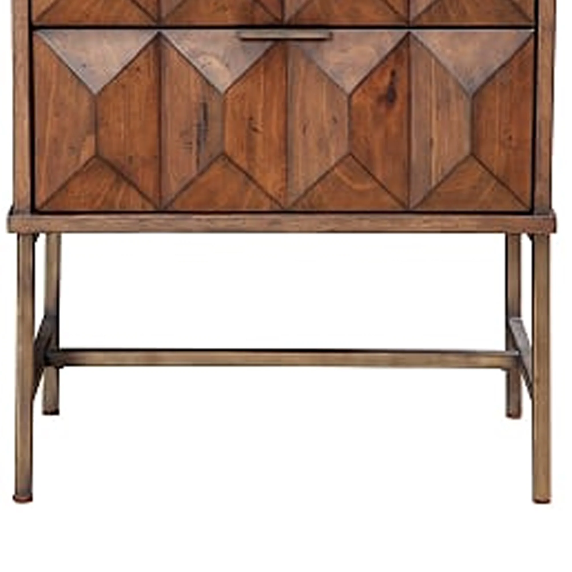 2 Drawer Nightstand With Honeycomb Design And Metal Legs, Brown By Benzara - Image 2