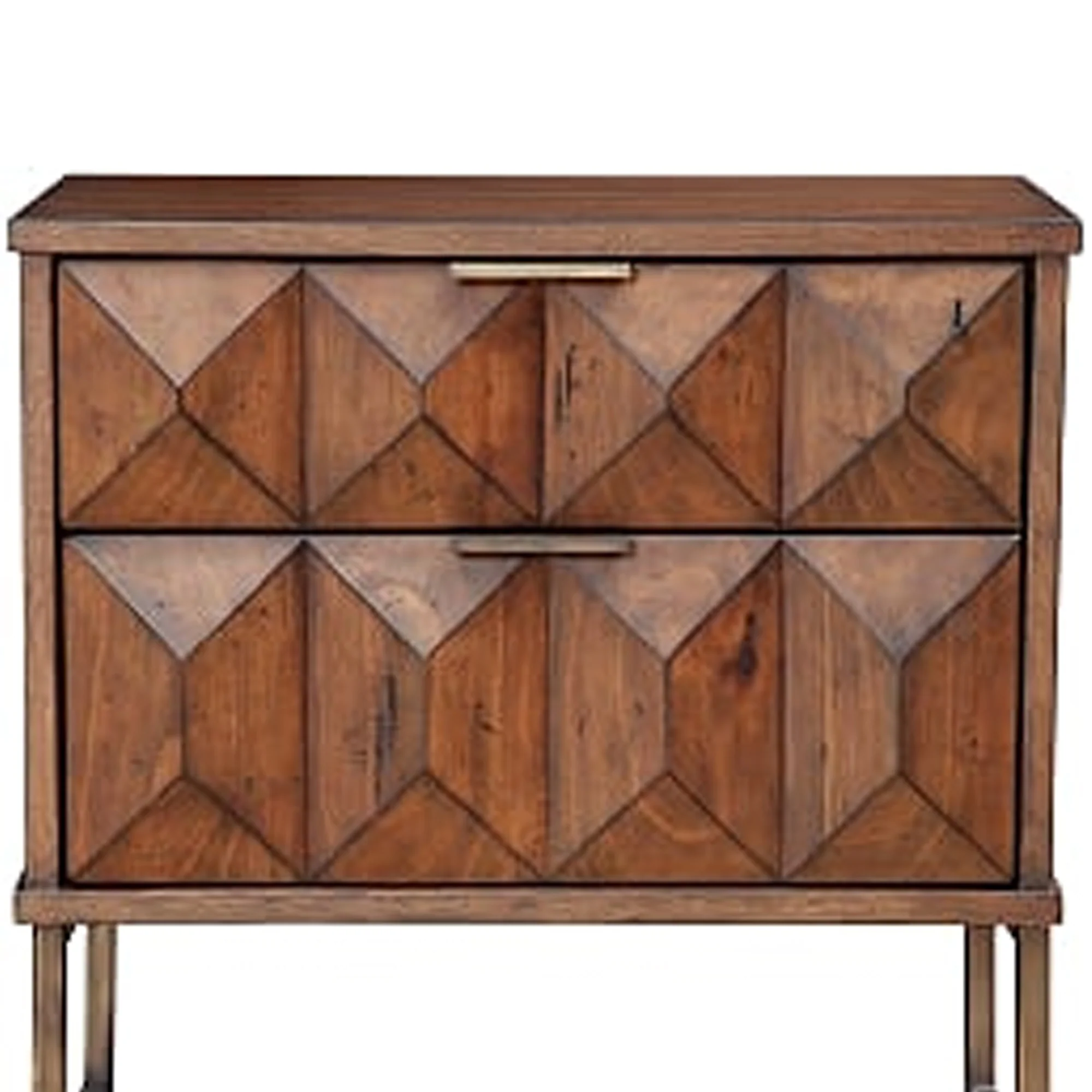 2 Drawer Nightstand With Honeycomb Design And Metal Legs, Brown By Benzara - Image 3