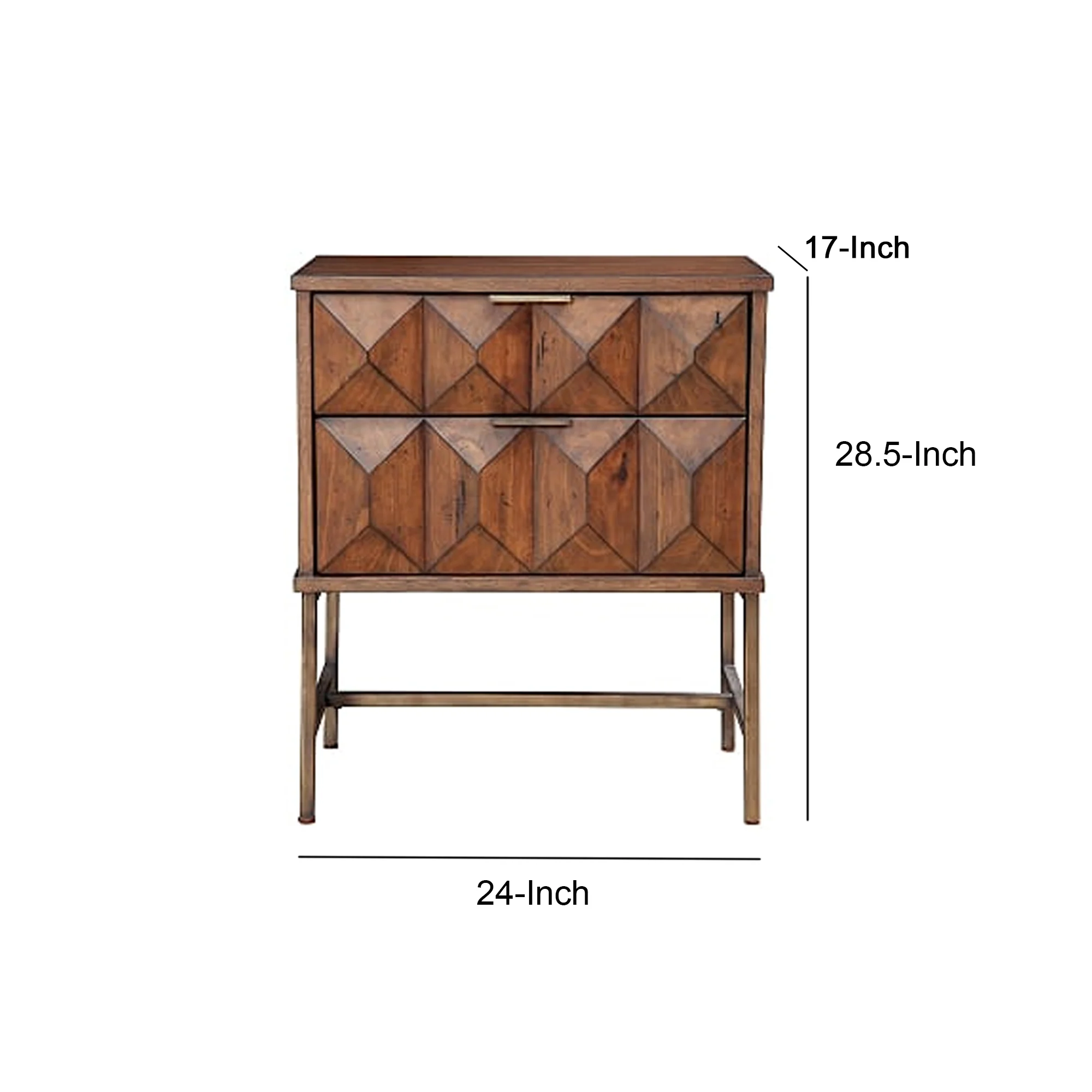 2 Drawer Nightstand With Honeycomb Design And Metal Legs, Brown By Benzara - Image 5