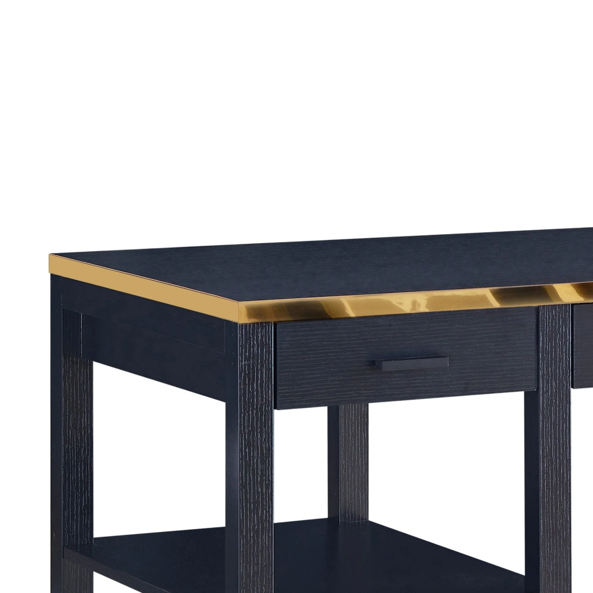 2 Drawer Rectangular Desk With 2 Open Shelves Black And Gold By Benzara - Image 3