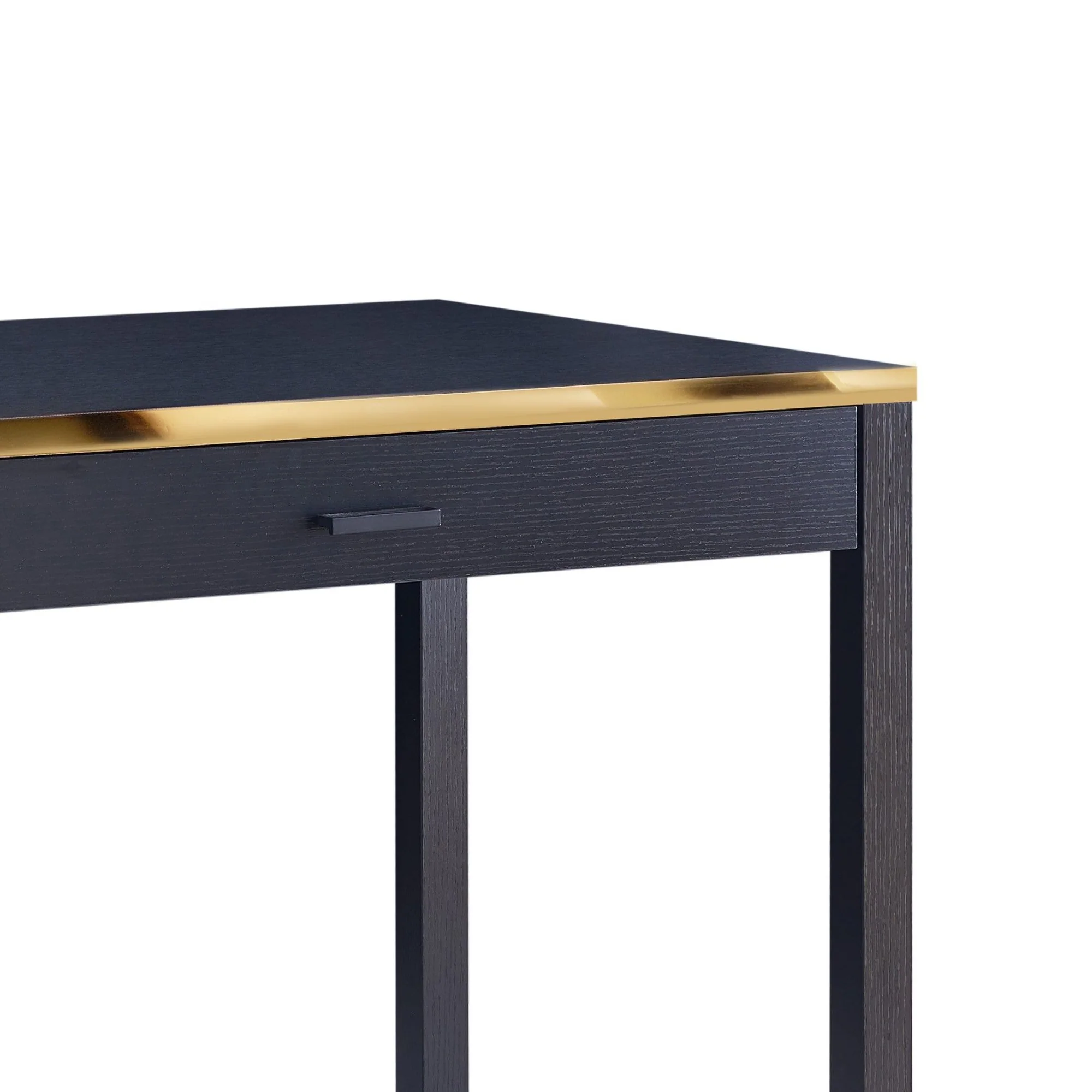 2 Drawer Rectangular Desk With 2 Open Shelves Black And Gold By Benzara - Image 4