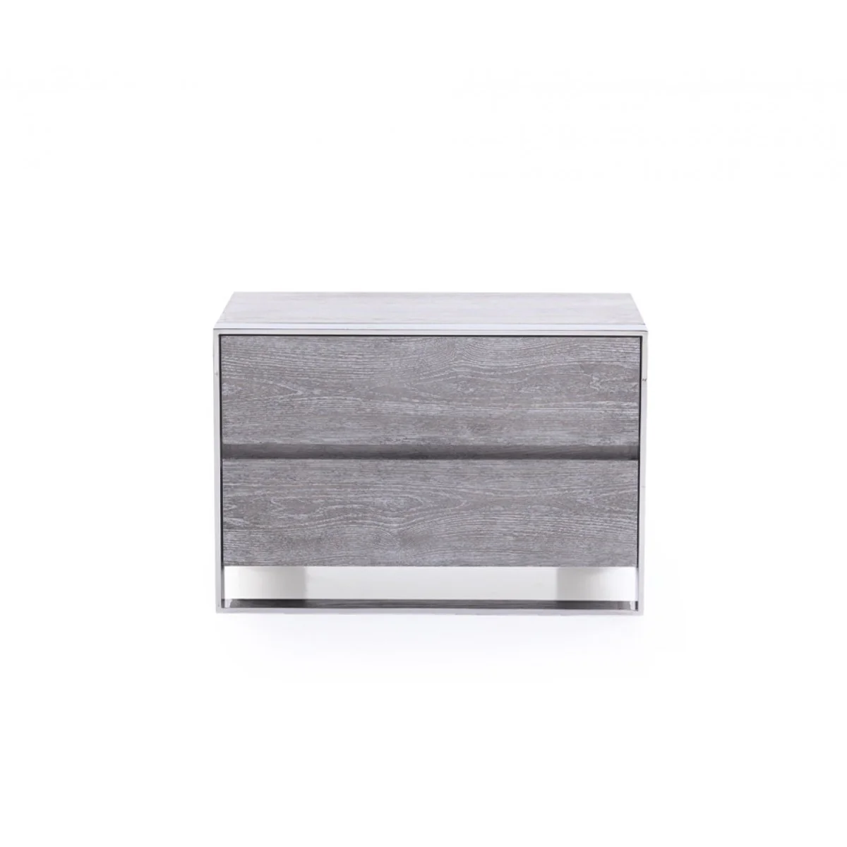 2 Drawer Rectangular Nightstand with Stainless Steel Legs, Gray By Benzara - Image 2