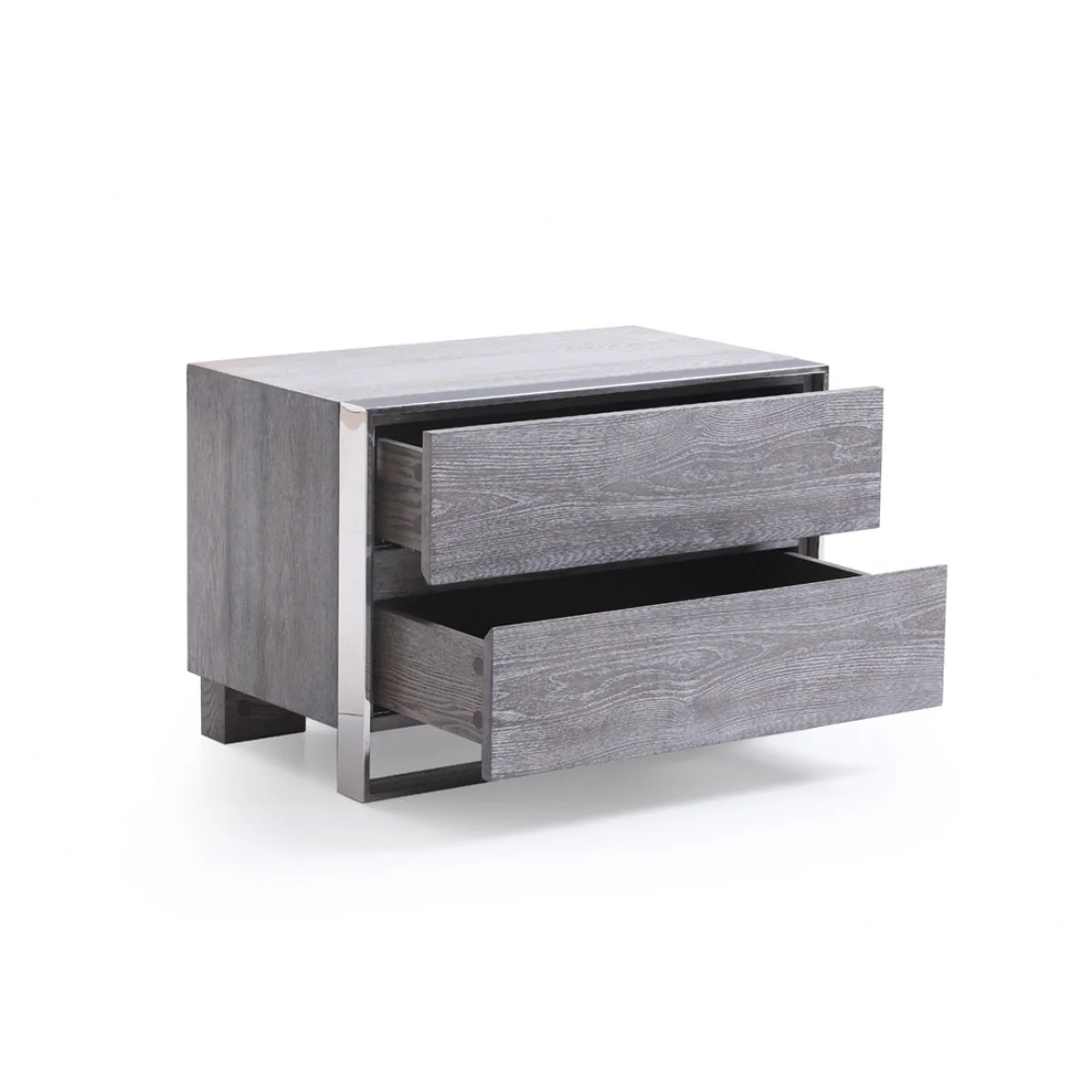 2 Drawer Rectangular Nightstand with Stainless Steel Legs, Gray By Benzara - Image 3