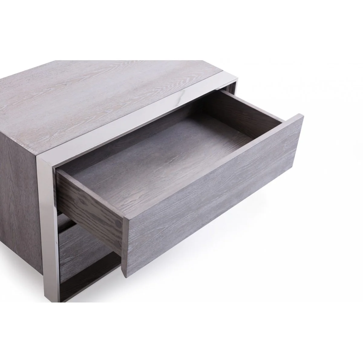 2 Drawer Rectangular Nightstand with Stainless Steel Legs, Gray By Benzara - Image 4