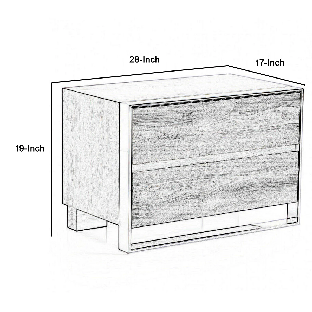2 Drawer Rectangular Nightstand with Stainless Steel Legs, Gray By Benzara - Image 5