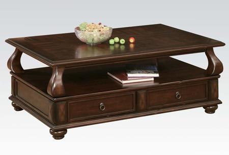 2 Drawer Wooden Coffee Table With Bun Feet And Ring Pulls, Brown By Benzara - Image 2
