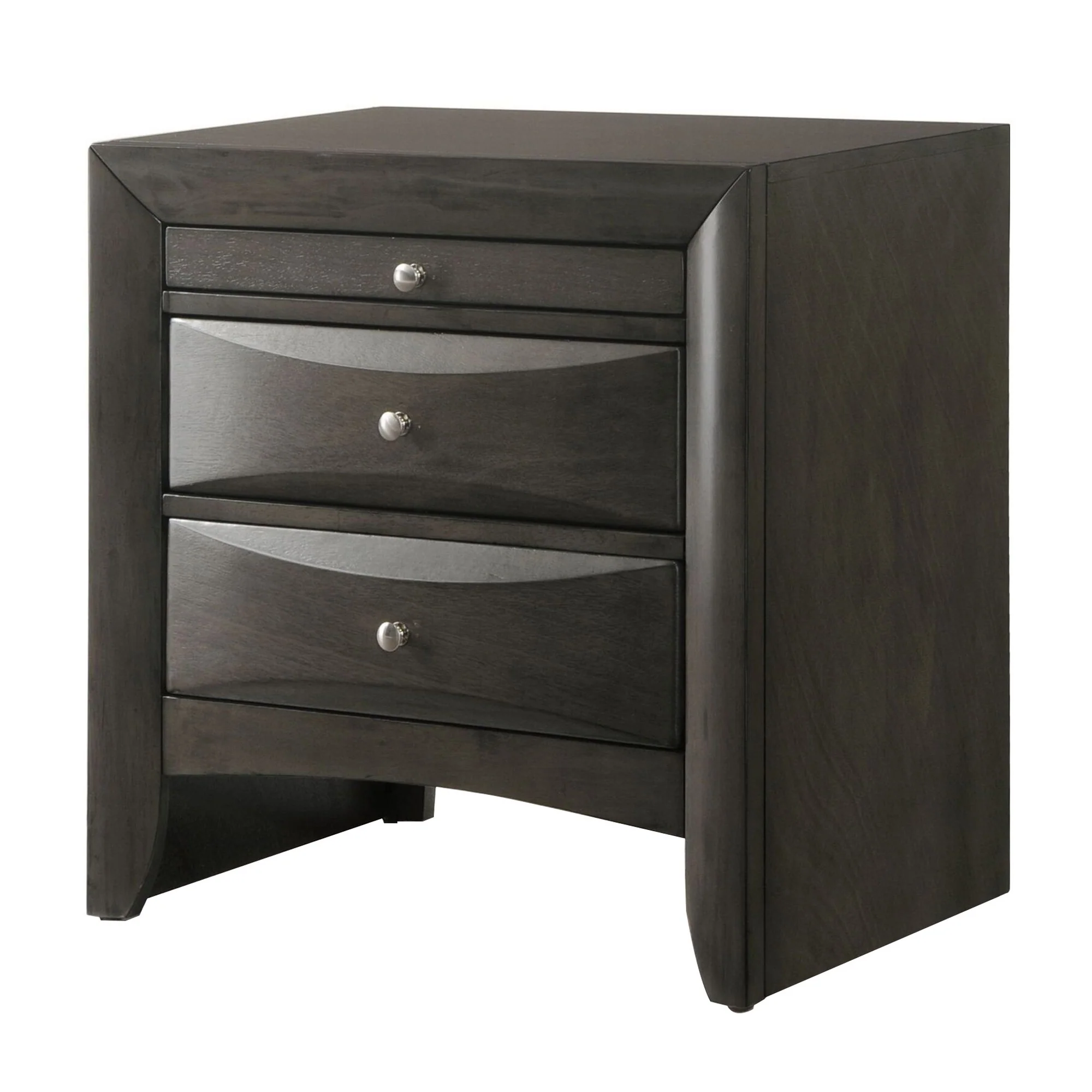 2 Drawer Wooden Nightstand with 1 Pull Out Tray, Gray By Benzara - Image 2