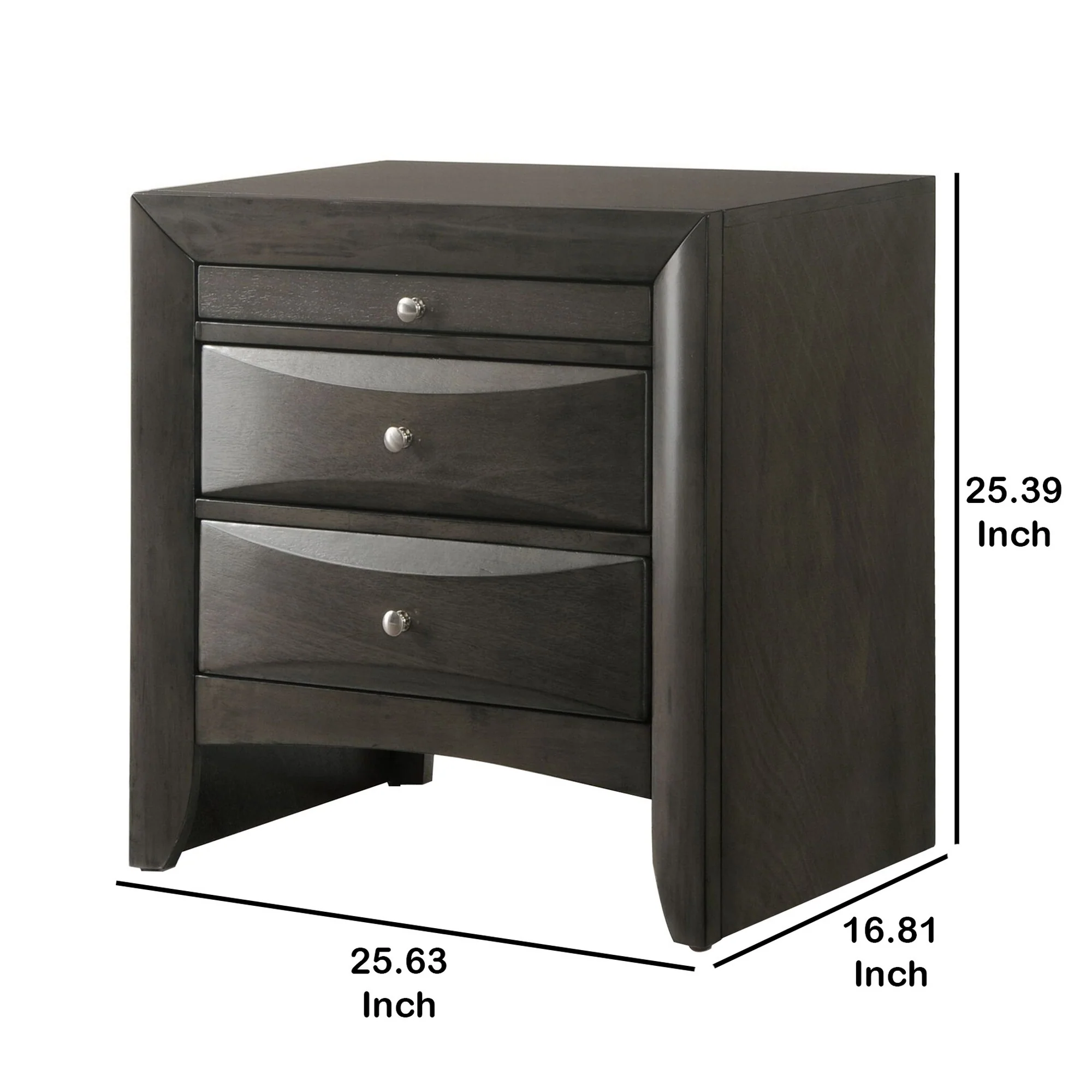 2 Drawer Wooden Nightstand with 1 Pull Out Tray, Gray By Benzara - Image 5