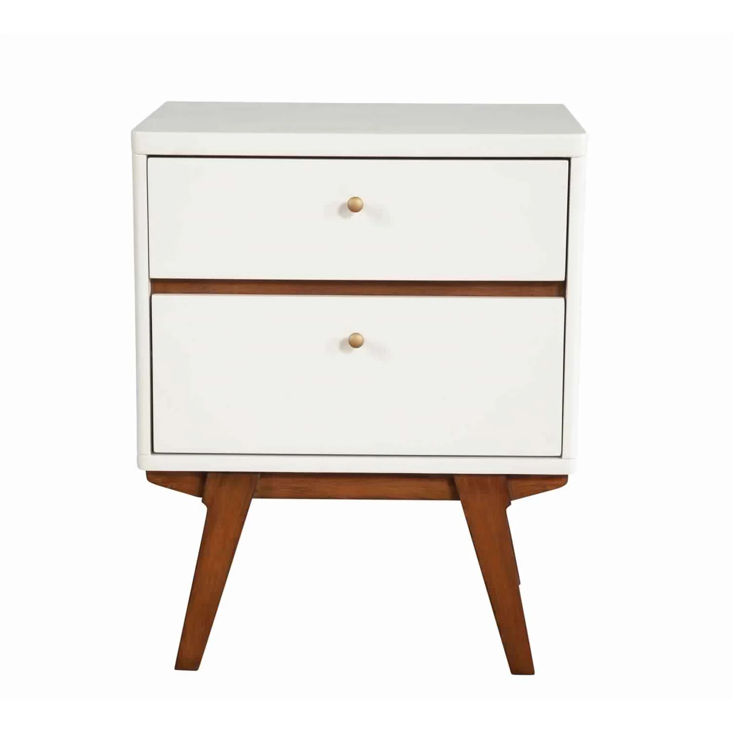 2 Drawer Wooden Nightstand With Angled Legs, White And Brown By Benzara - Image 2