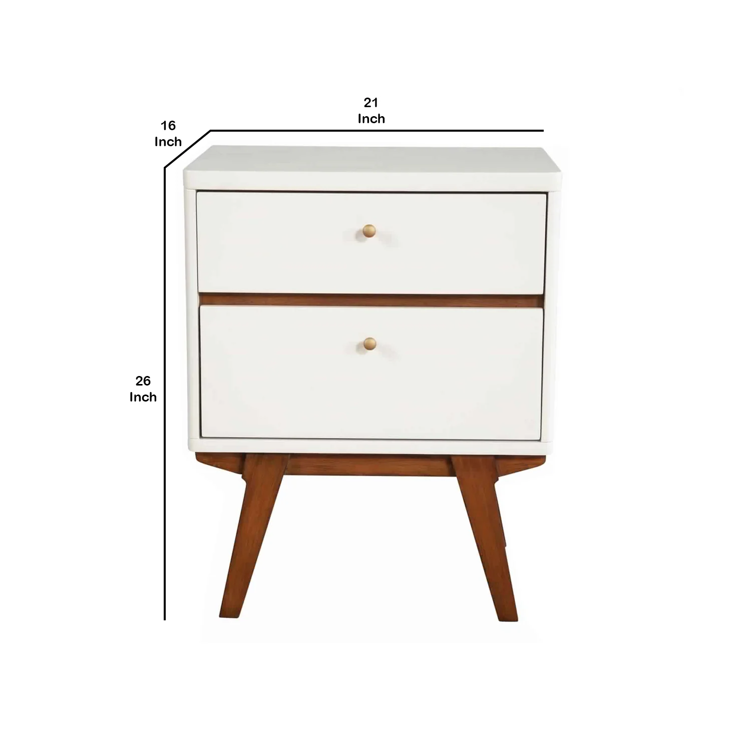 2 Drawer Wooden Nightstand With Angled Legs, White And Brown By Benzara - Image 6