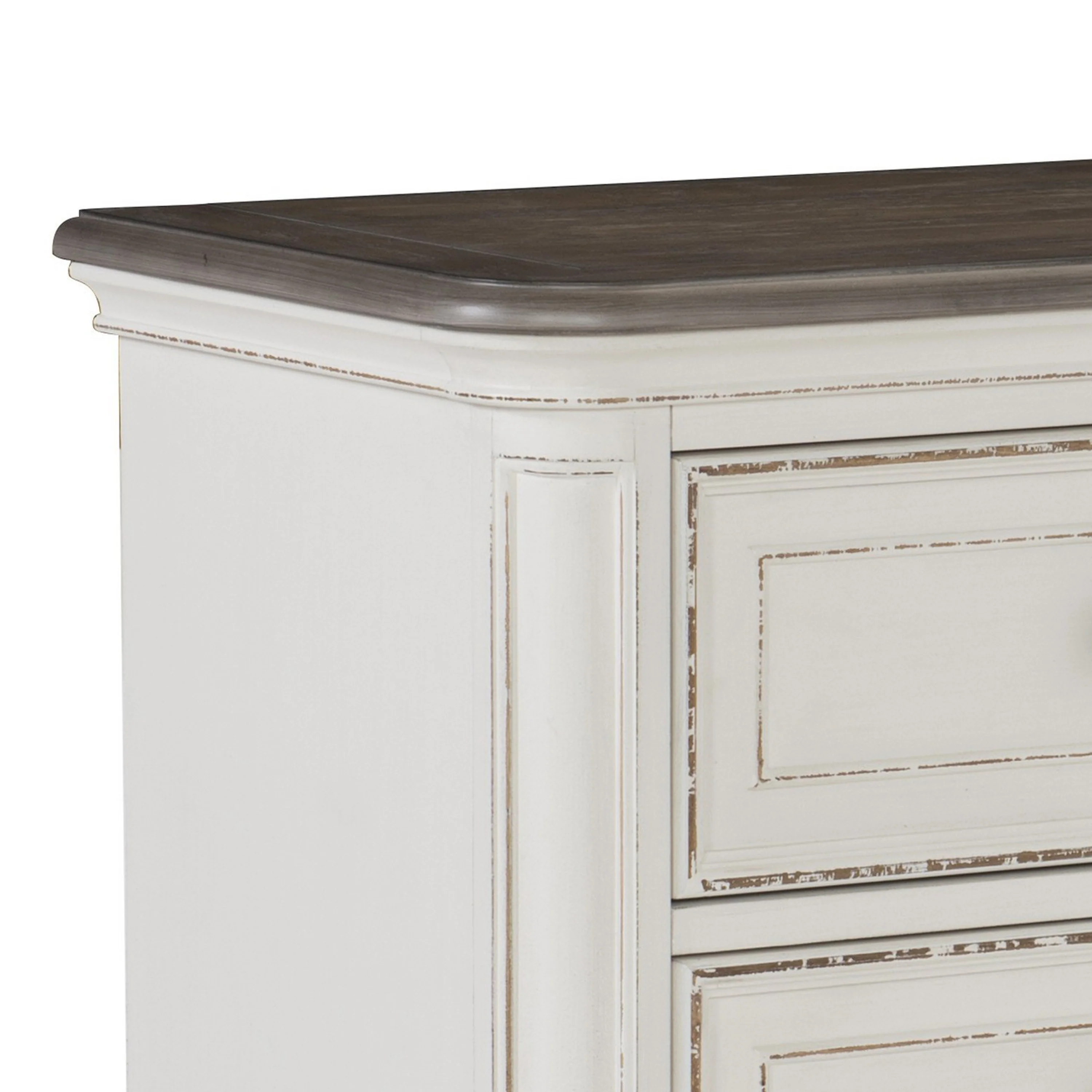 2 Drawer Wooden Nightstand With Distressed Details, Antique White And Brown By Benzara - Image 4