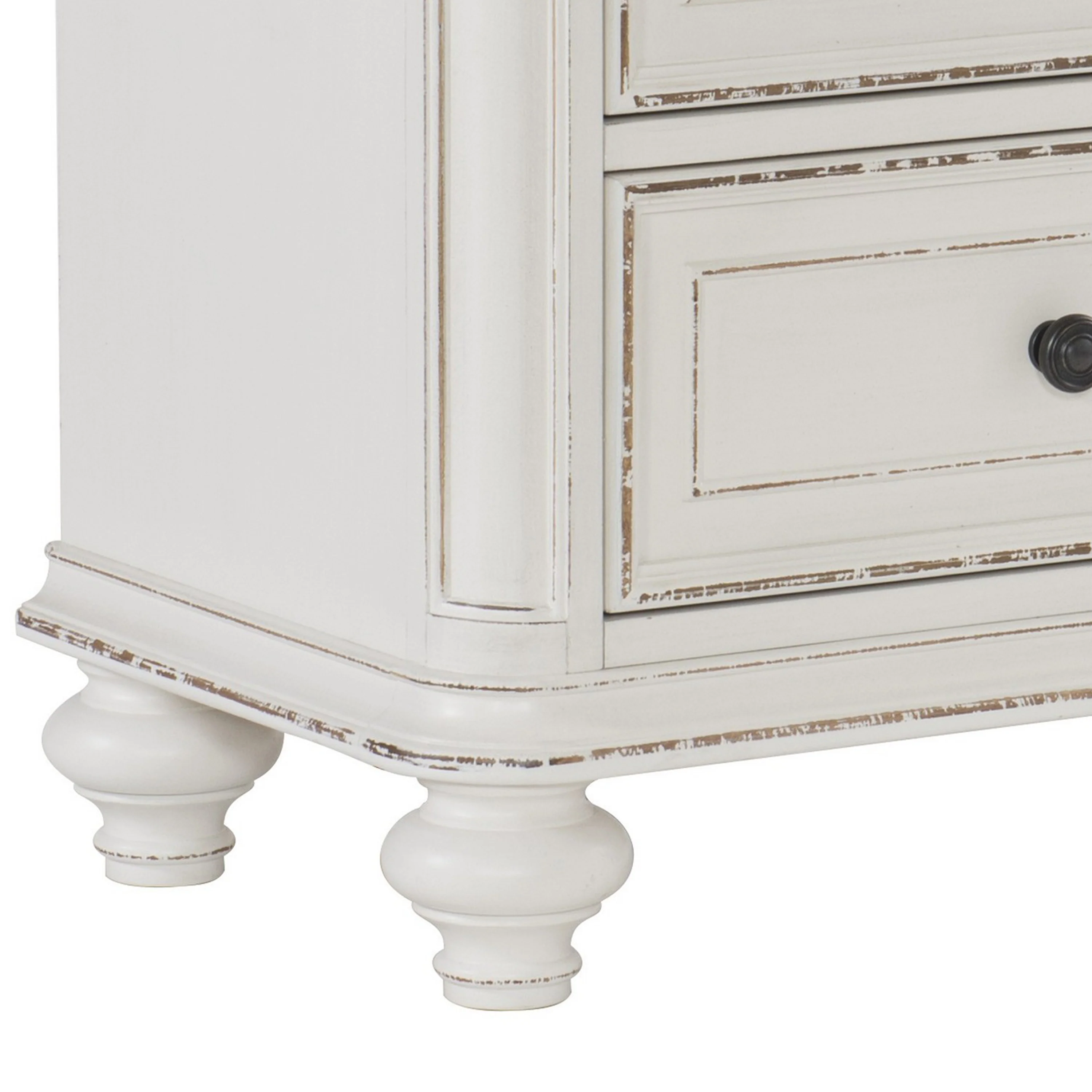 2 Drawer Wooden Nightstand With Distressed Details, Antique White And Brown By Benzara - Image 5