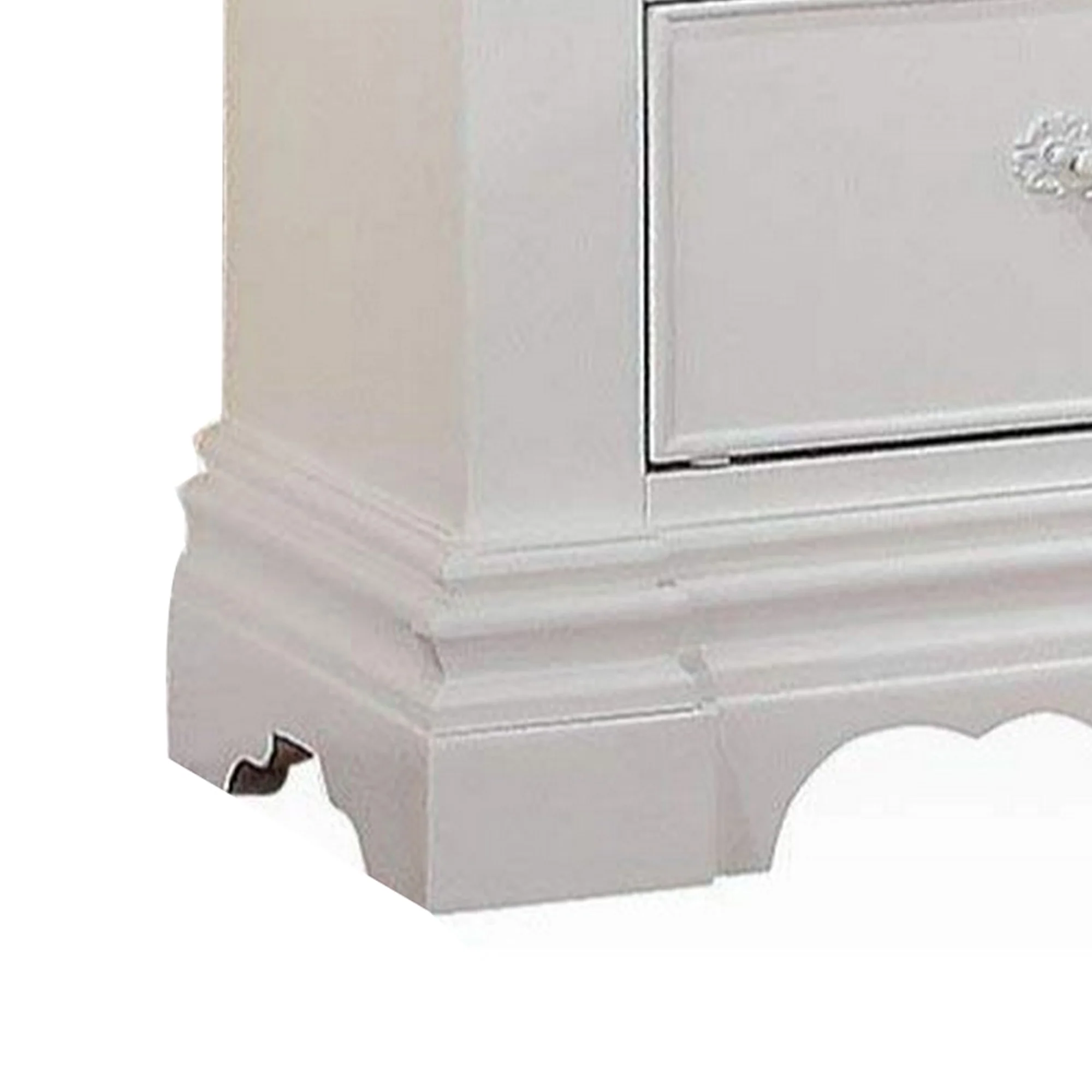 2 Drawer Wooden Nightstand with Hanging Pulls and Bracket Feet, White By Benzara - Image 3