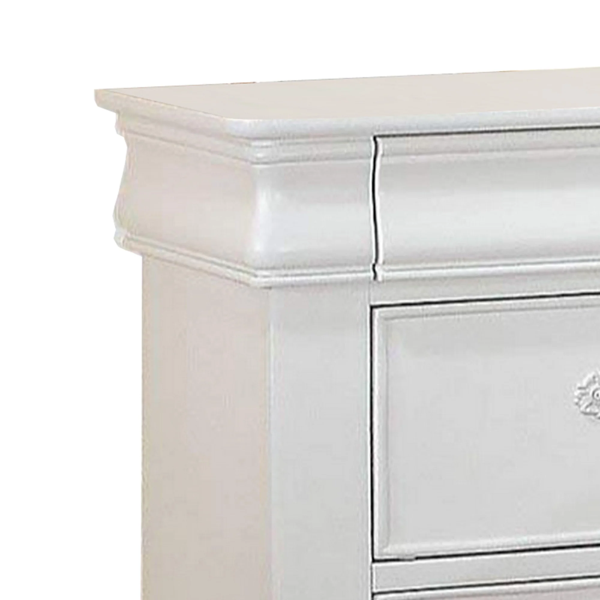 2 Drawer Wooden Nightstand with Hanging Pulls and Bracket Feet, White By Benzara - Image 4