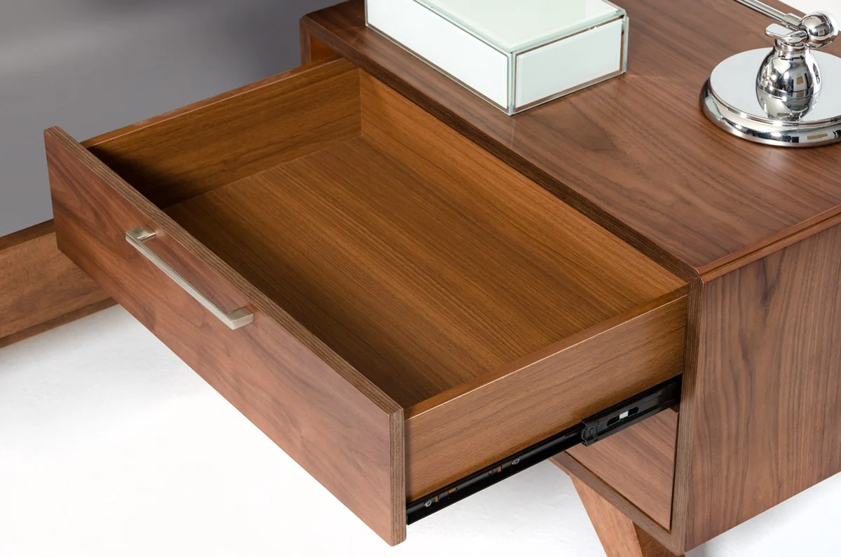 2 Drawer Wooden Nightstand with Metal Bar Handles and Angled Legs, Brown - BM219286 By Benzara - Image 2