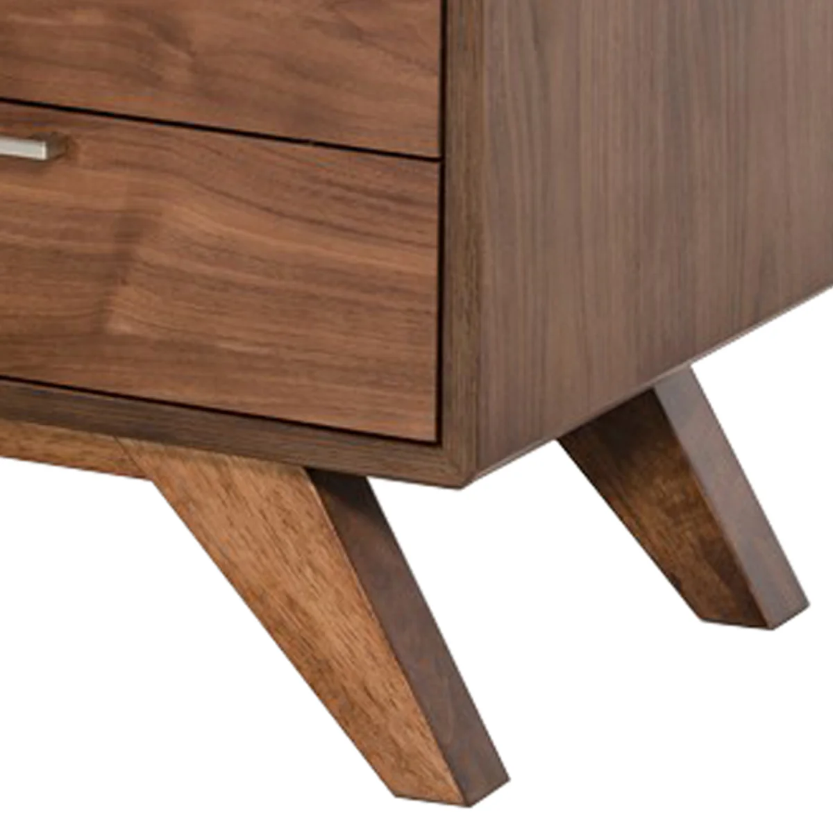 2 Drawer Wooden Nightstand with Metal Bar Handles and Angled Legs, Brown - BM219286 By Benzara - Image 3