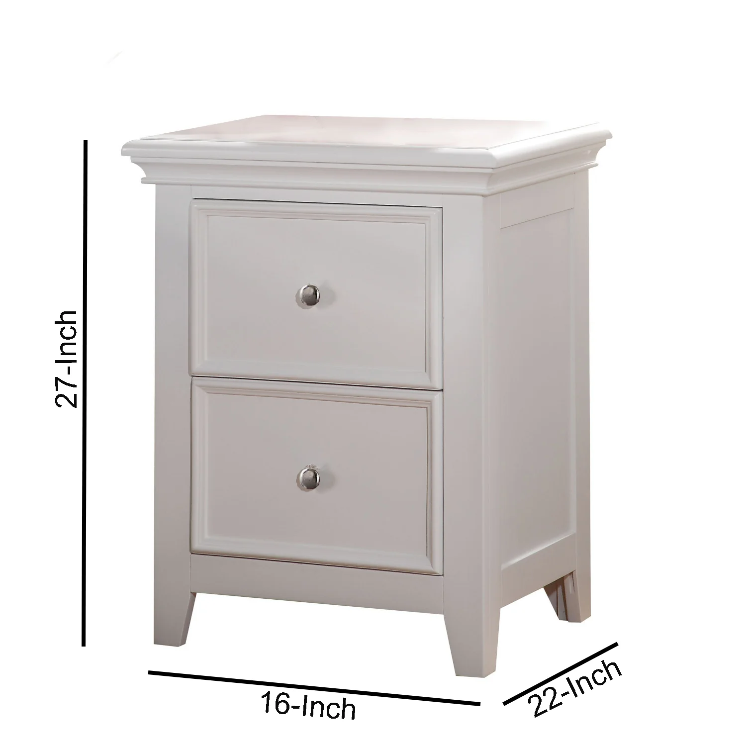 2 Drawer Wooden Nightstand with Metal Knobs, White By Benzara - Image 5