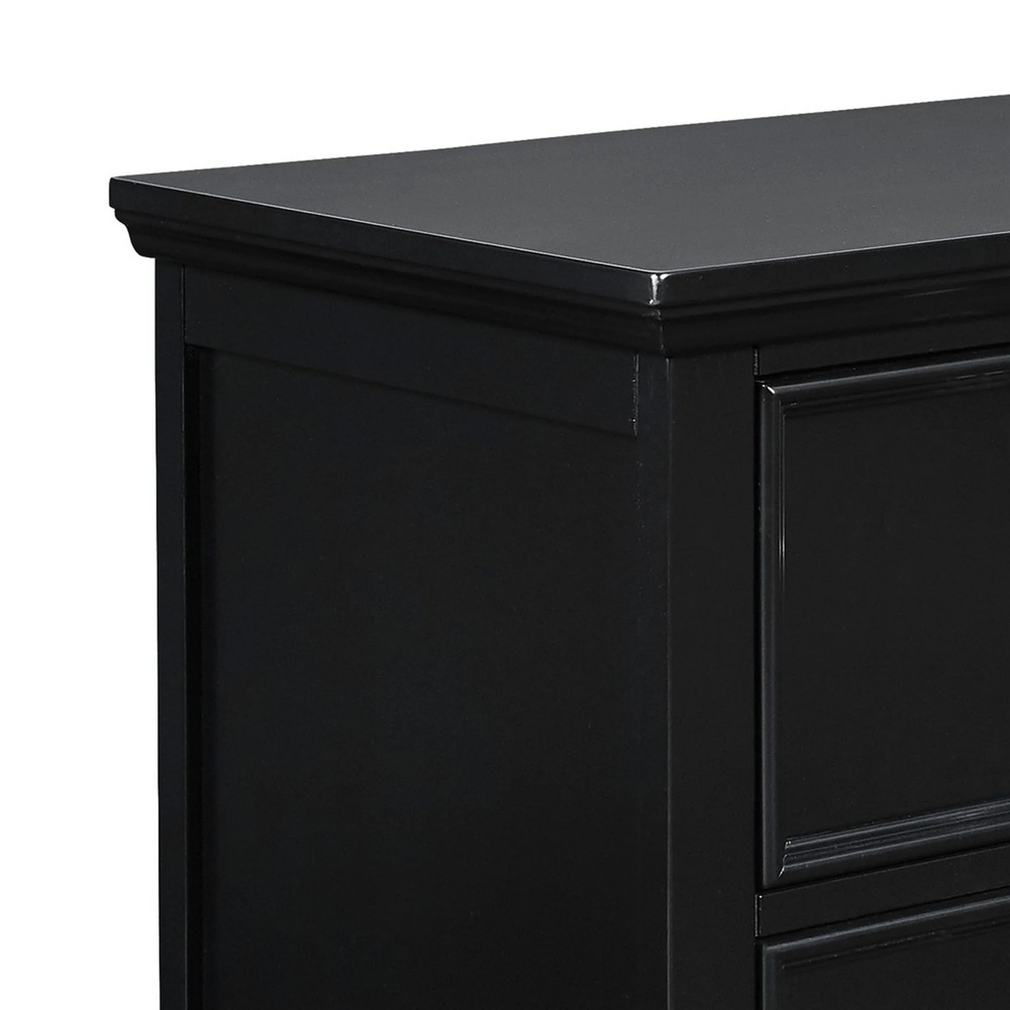 2 Drawer Wooden Nightstand With Tapered Legs And Metal Rings, Black By Benzara - Image 2