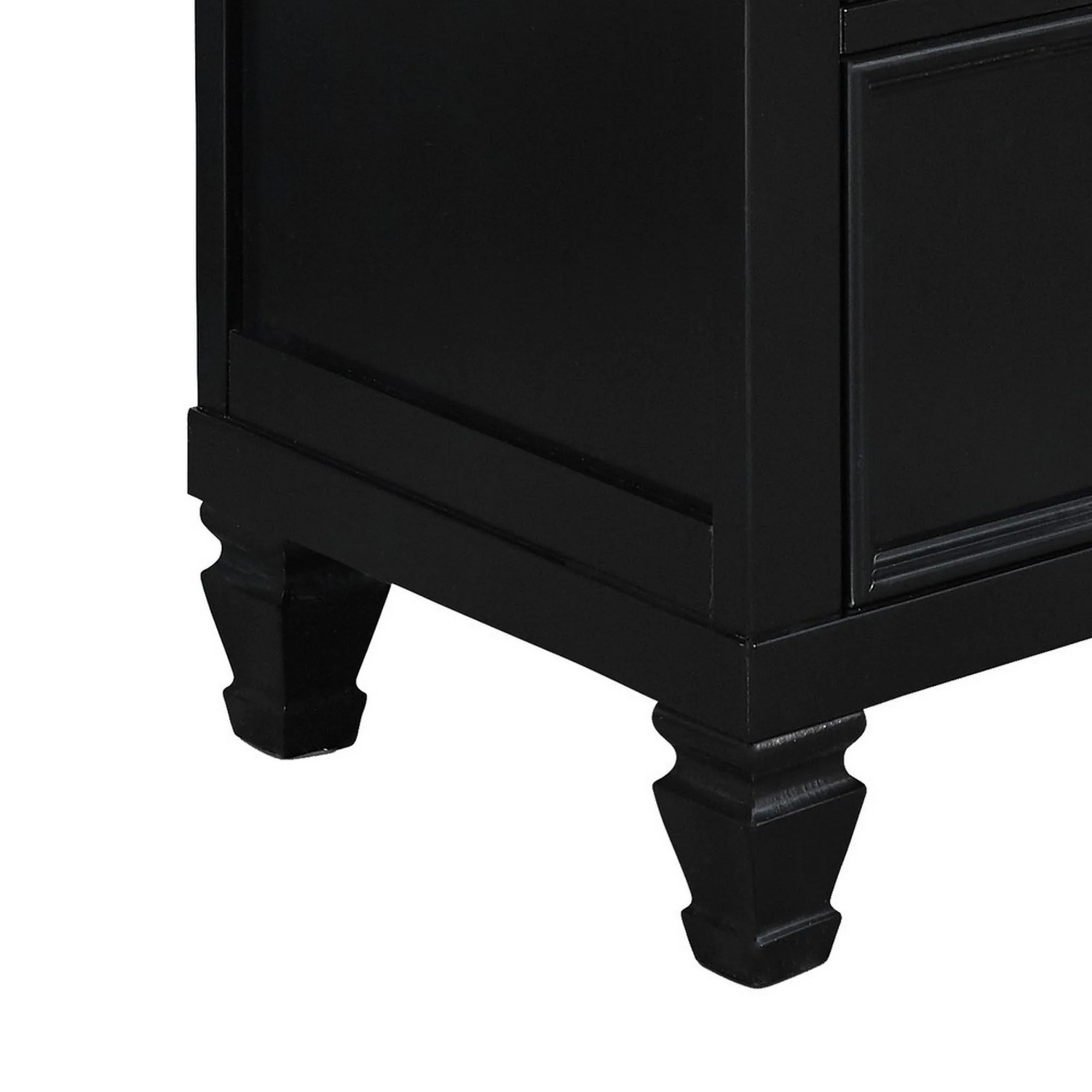 2 Drawer Wooden Nightstand With Tapered Legs And Metal Rings, Black By Benzara - Image 4