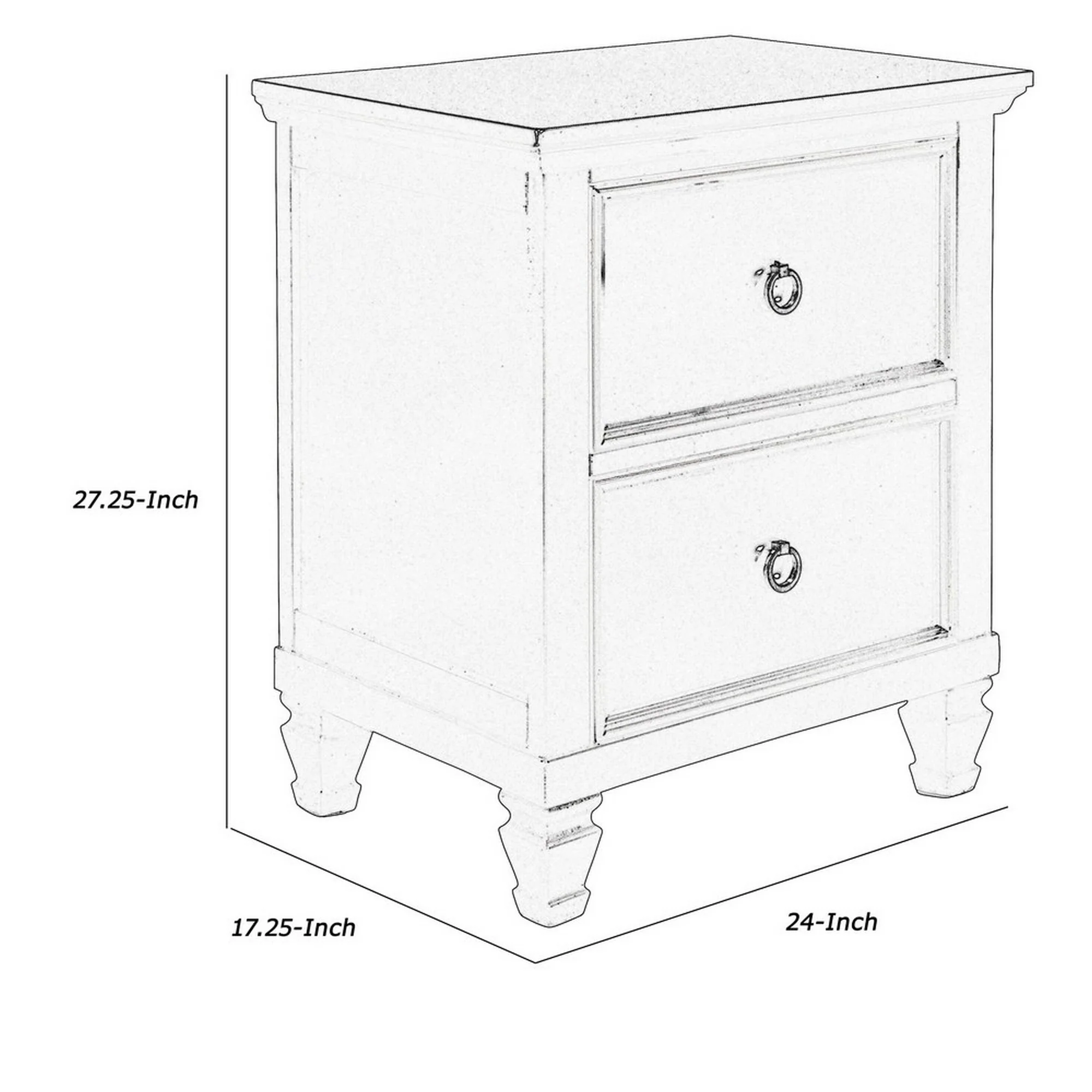 2 Drawer Wooden Nightstand With Tapered Legs And Metal Rings, Black By Benzara - Image 5