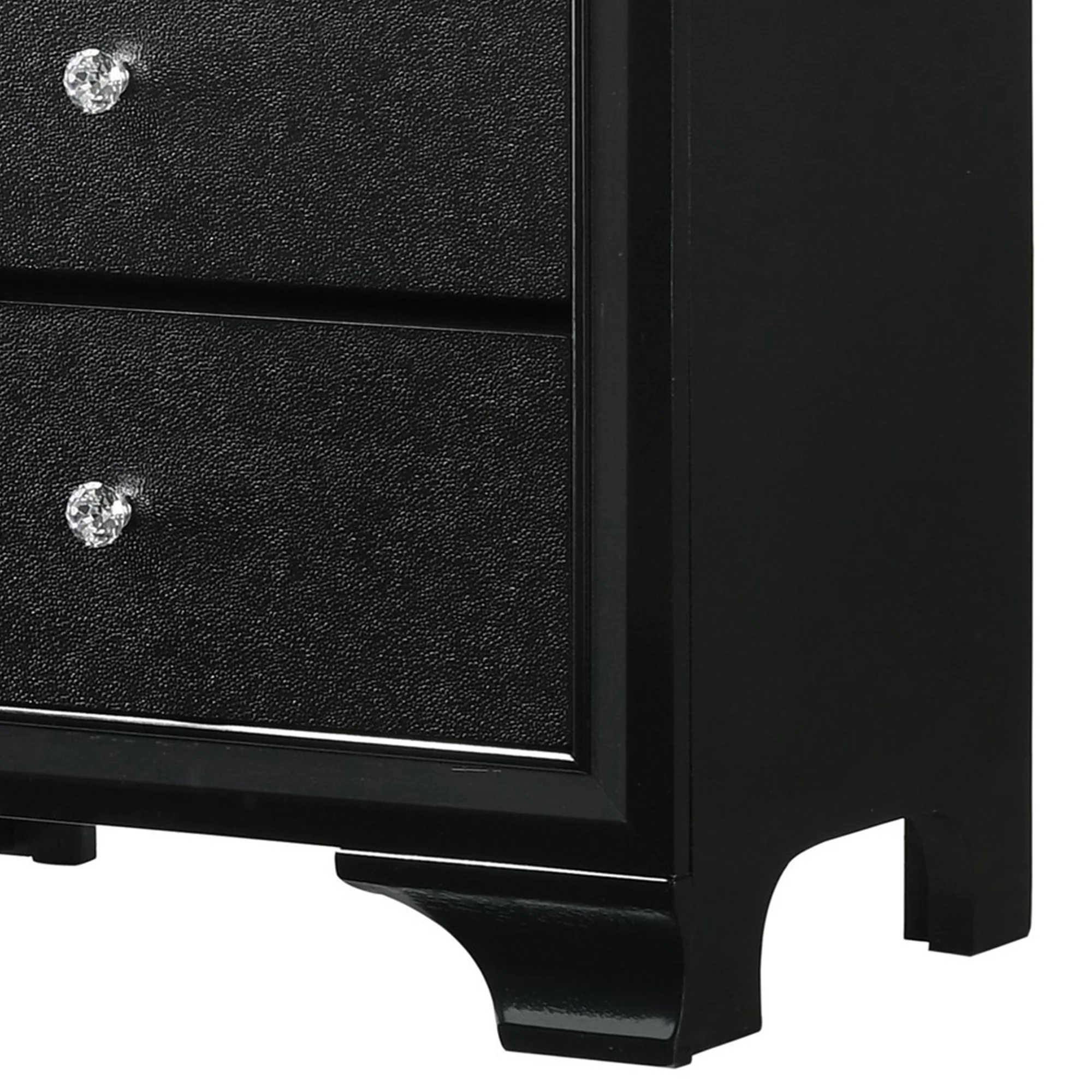 2 Drawer Wooden Nightstand With Textured Details And Crystal Pulls, Black - Bm215425 By Benzara - Image 3