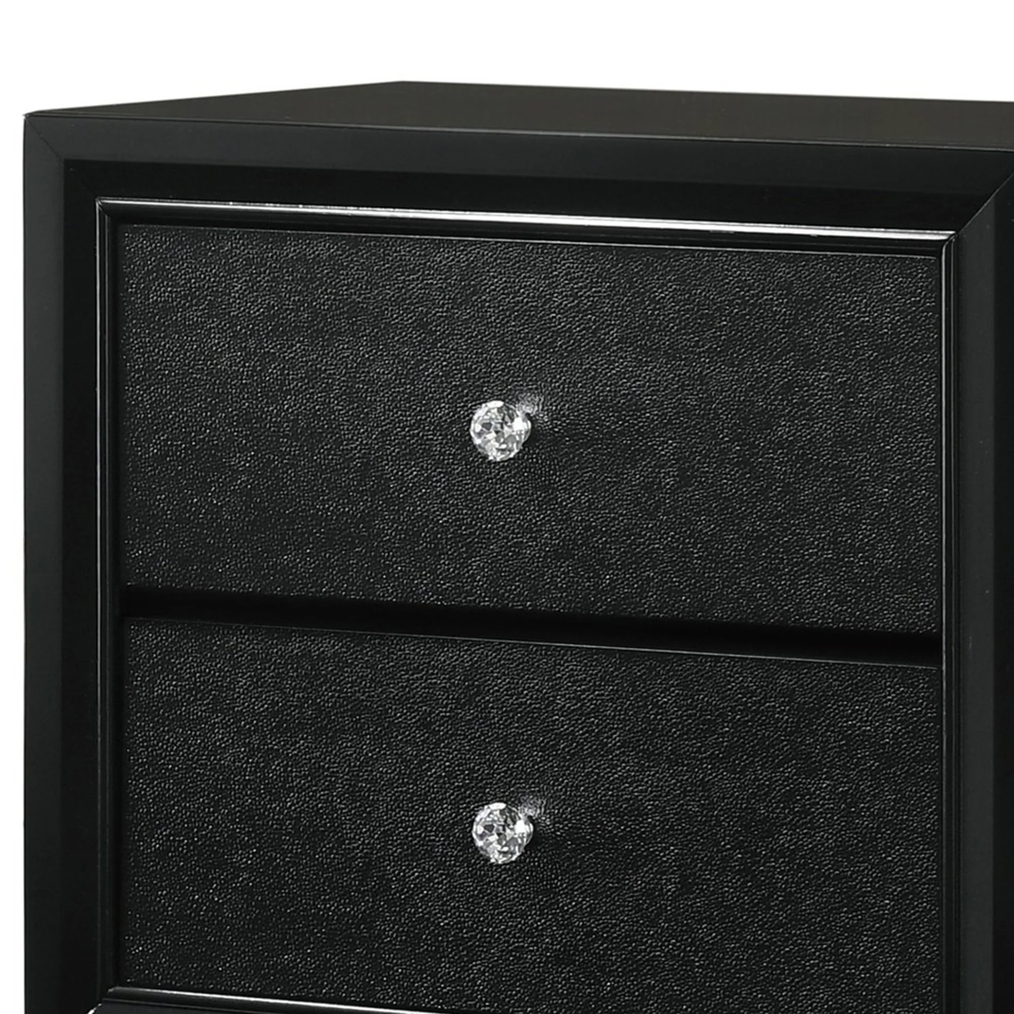 2 Drawer Wooden Nightstand With Textured Details And Crystal Pulls, Black - Bm215425 By Benzara - Image 4