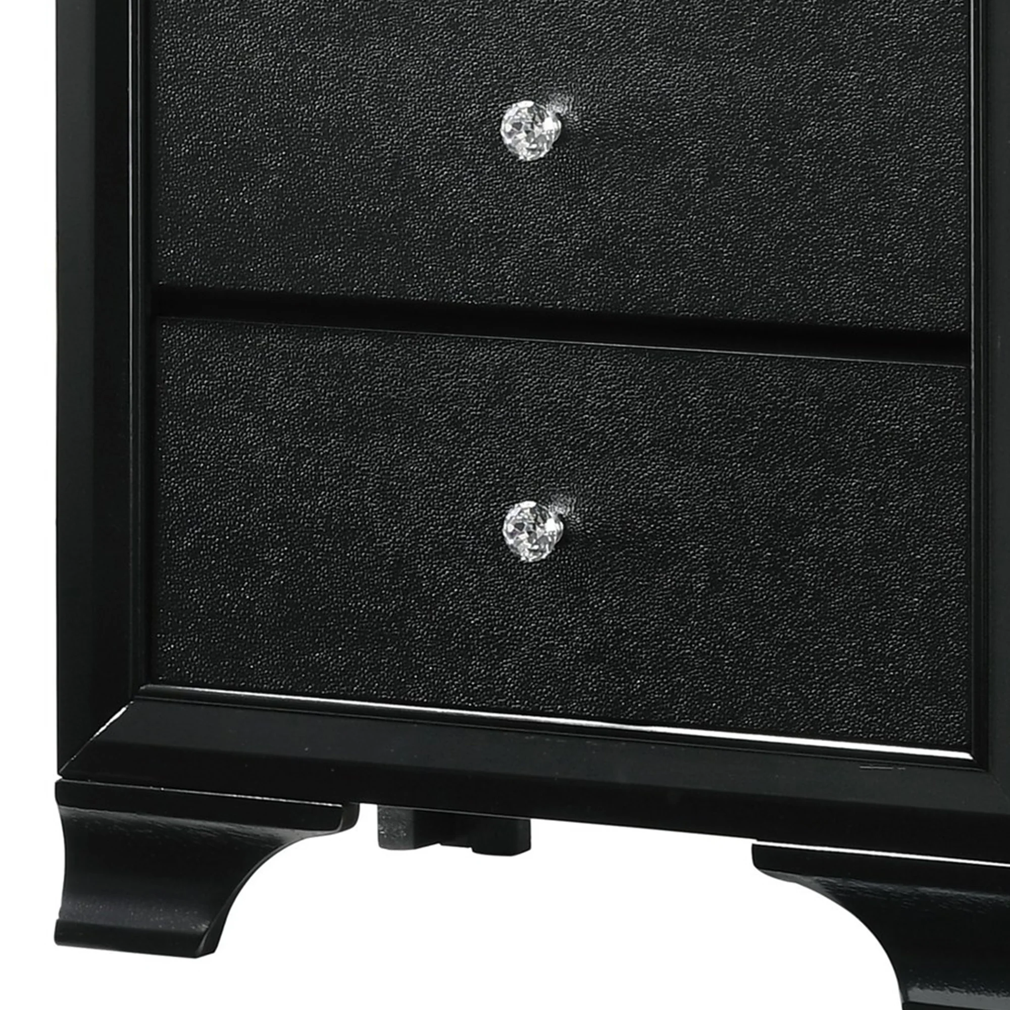 2 Drawer Wooden Nightstand With Textured Details And Crystal Pulls, Black - Bm215425 By Benzara - Image 5
