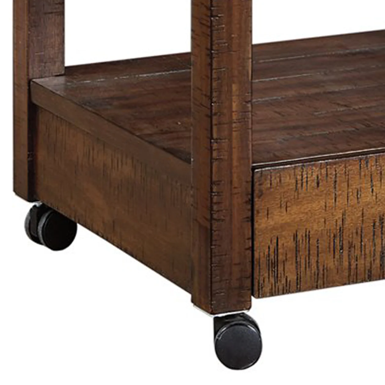2 Drawers And 1 Open Compartment Wooden Printer Stand With Casters, Brown By Benzara - Image 2