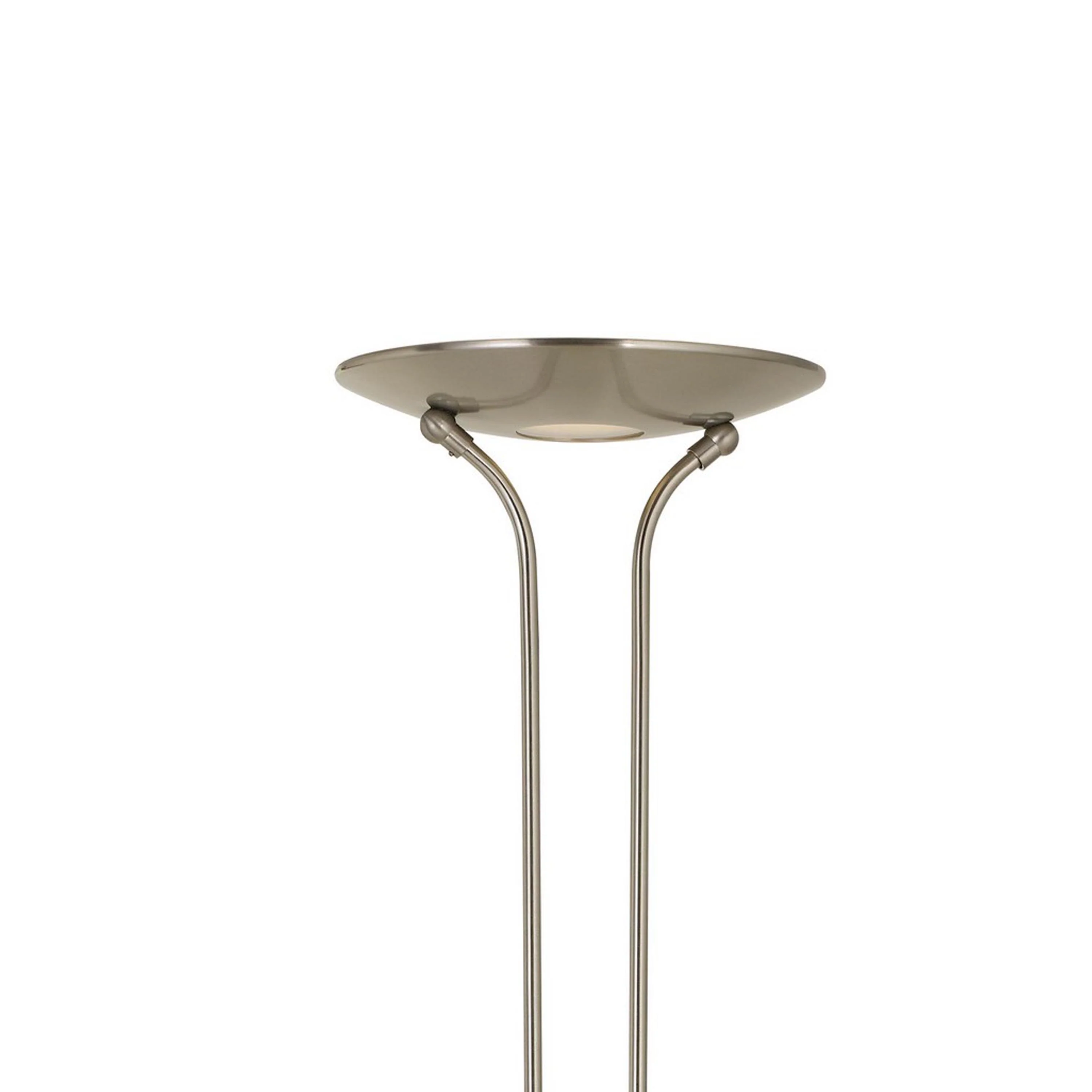 2 Metal Heads Torchiere Floor Lamp With Dimmer Control, Chrome By Benzara - Image 2