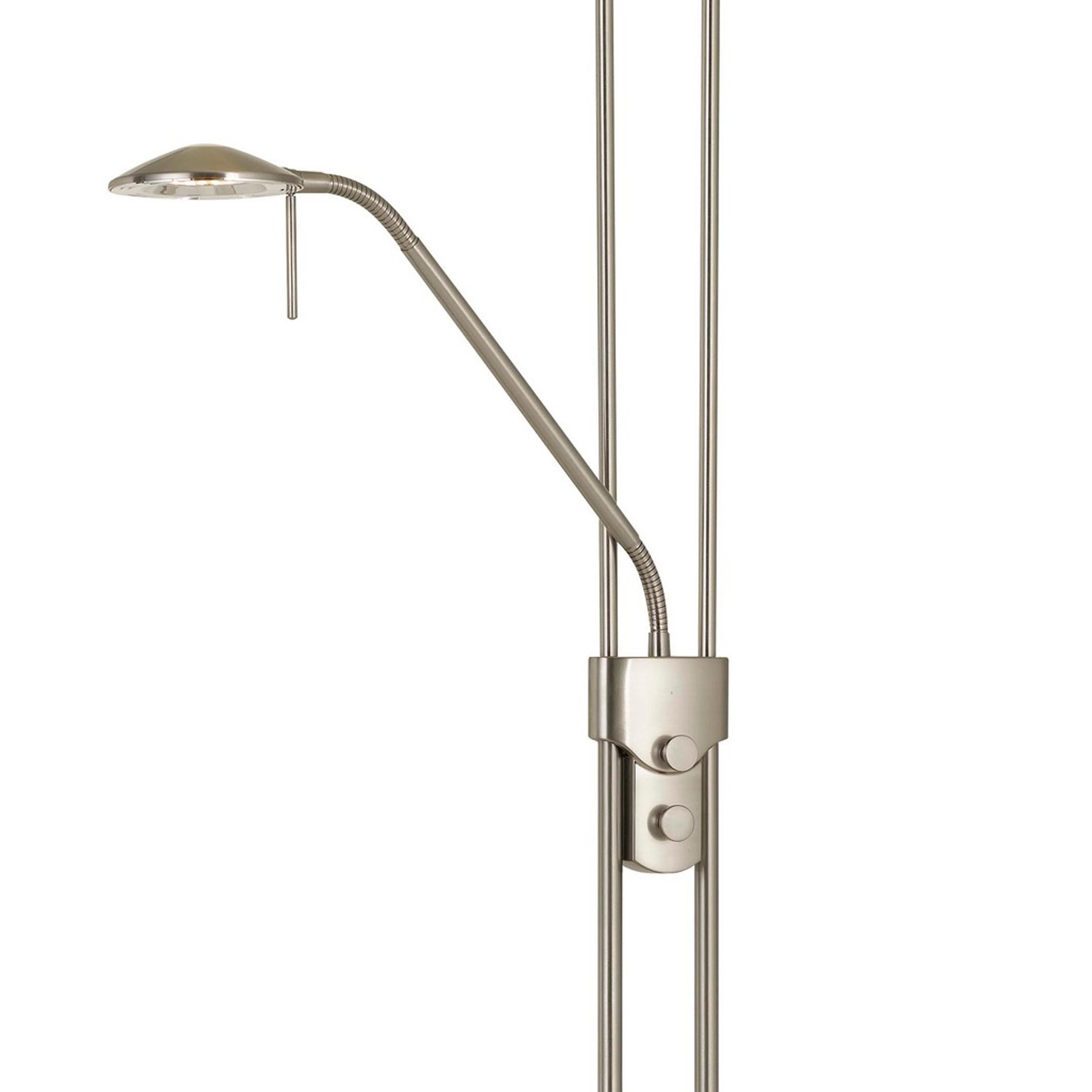 2 Metal Heads Torchiere Floor Lamp With Dimmer Control, Chrome By Benzara - Image 3