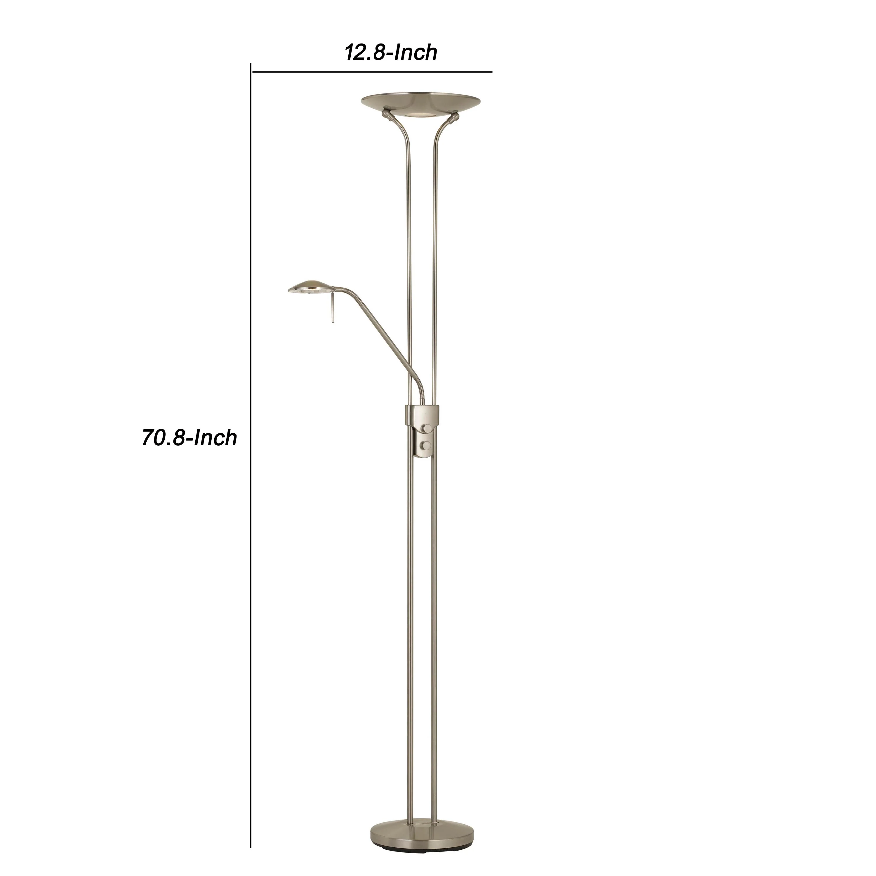 2 Metal Heads Torchiere Floor Lamp With Dimmer Control, Chrome By Benzara - Image 5
