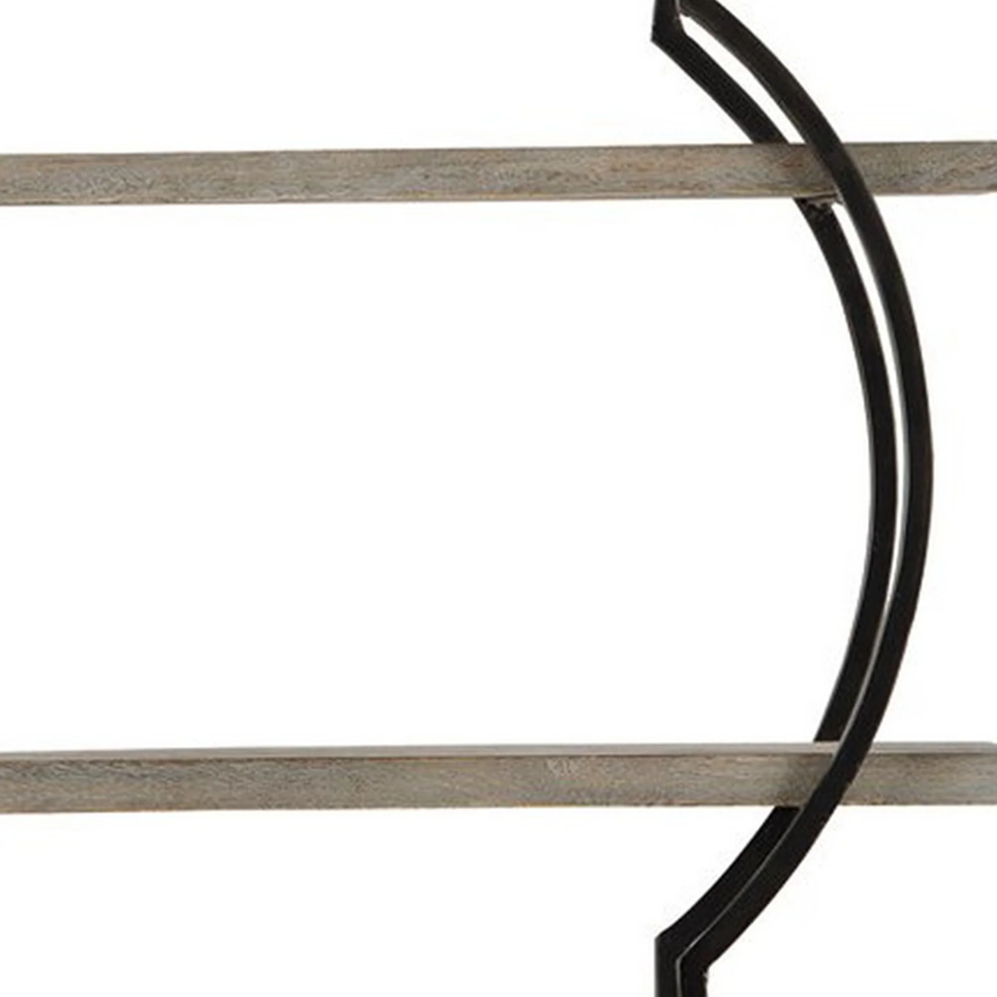2 Tier Wooden Wall Shelf With Quatrefoil Design Open Metal Frame Black By Benzara - Image 2