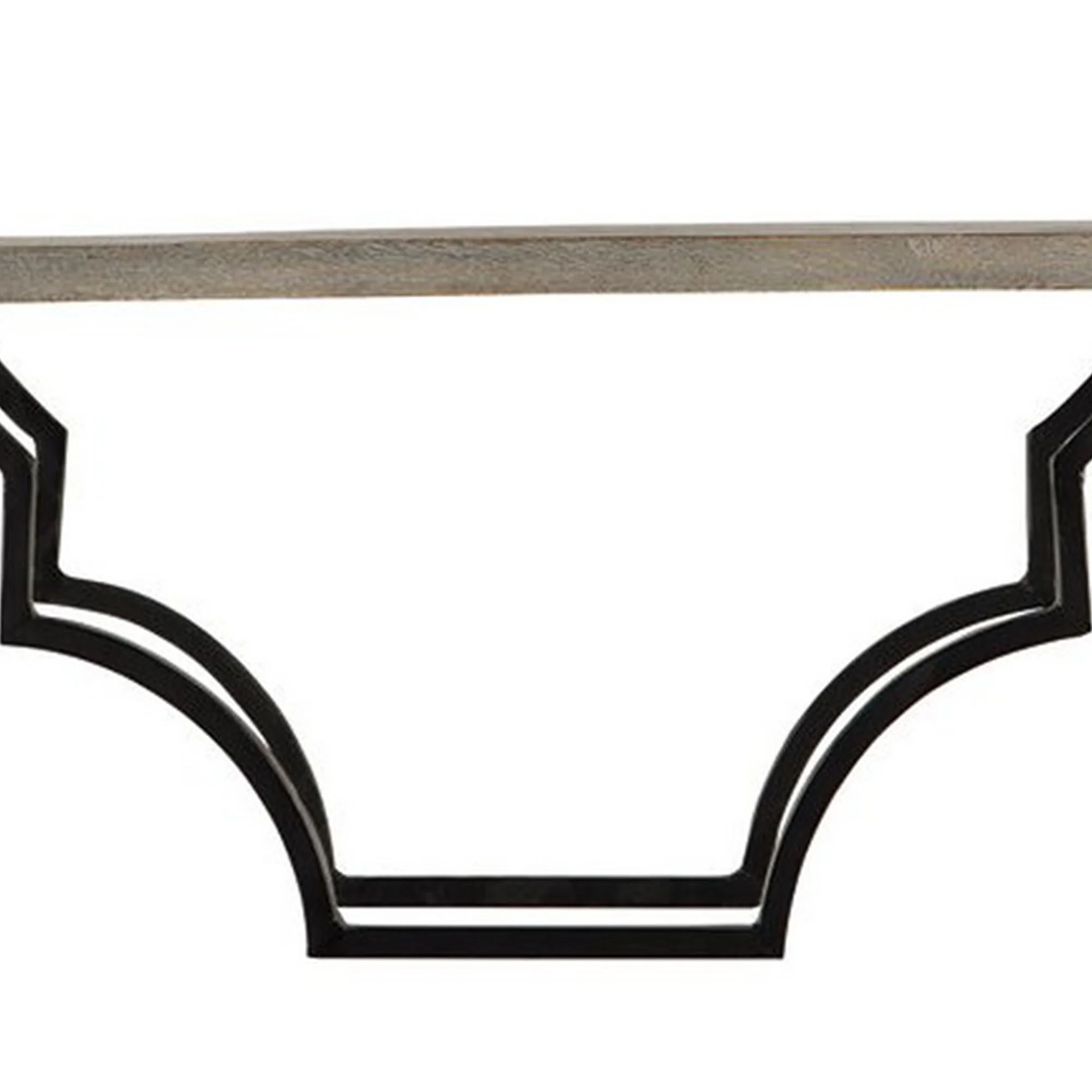 2 Tier Wooden Wall Shelf With Quatrefoil Design Open Metal Frame Black By Benzara - Image 4