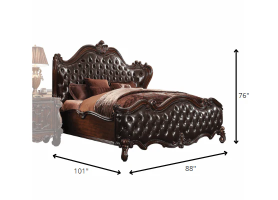 2-Tone Dark Brown PU Cherry Oak Wood Poly Resin Upholstery California King Bed By Homeroots - Image 3