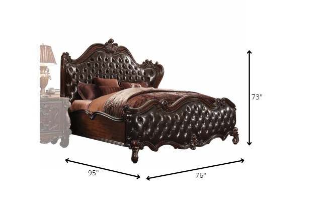 2-Tone Dark Brown PU Cherry Oak Wood Poly Resin Upholstery Queen Bed By Homeroots - Image 3