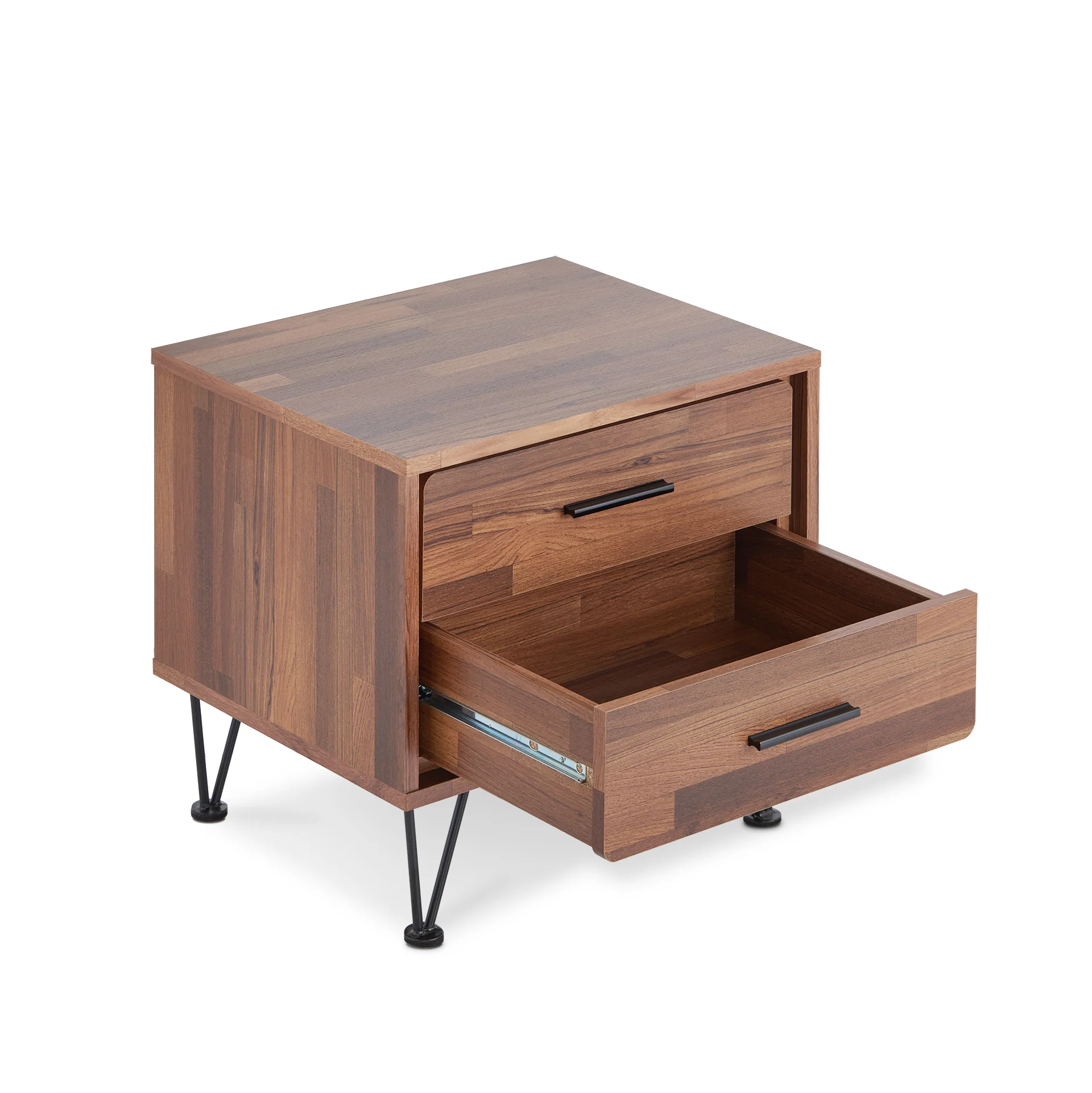 2 Walnut Wooden Drawer Nightstand By Homeroots - Image 2