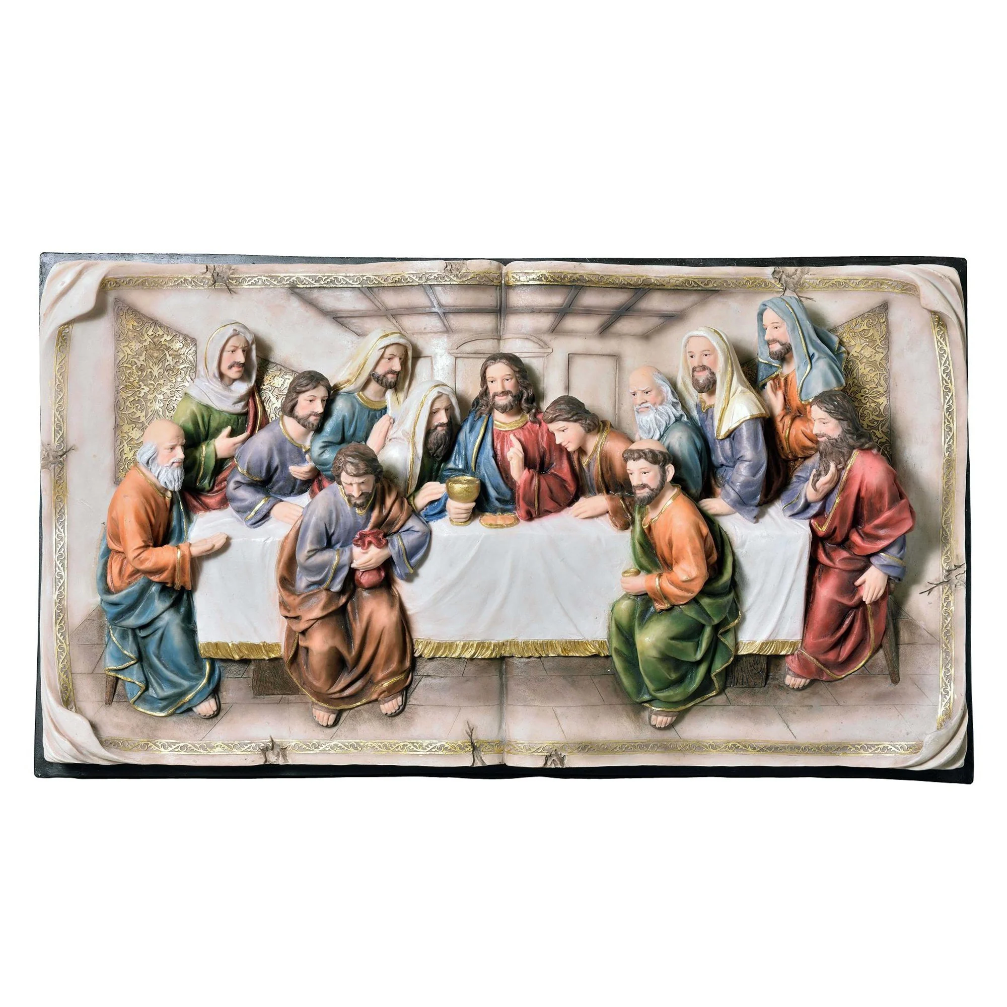 20" Black And Beige Polyresin Last Supper Decorative Plaque Sculpture By Homeroots - Image 2
