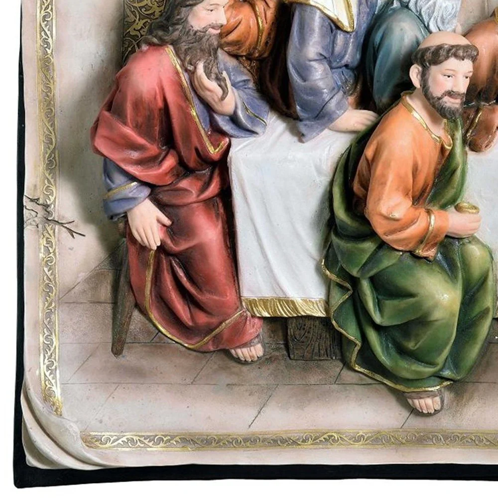 20" Black And Beige Polyresin Last Supper Decorative Plaque Sculpture By Homeroots - Image 3