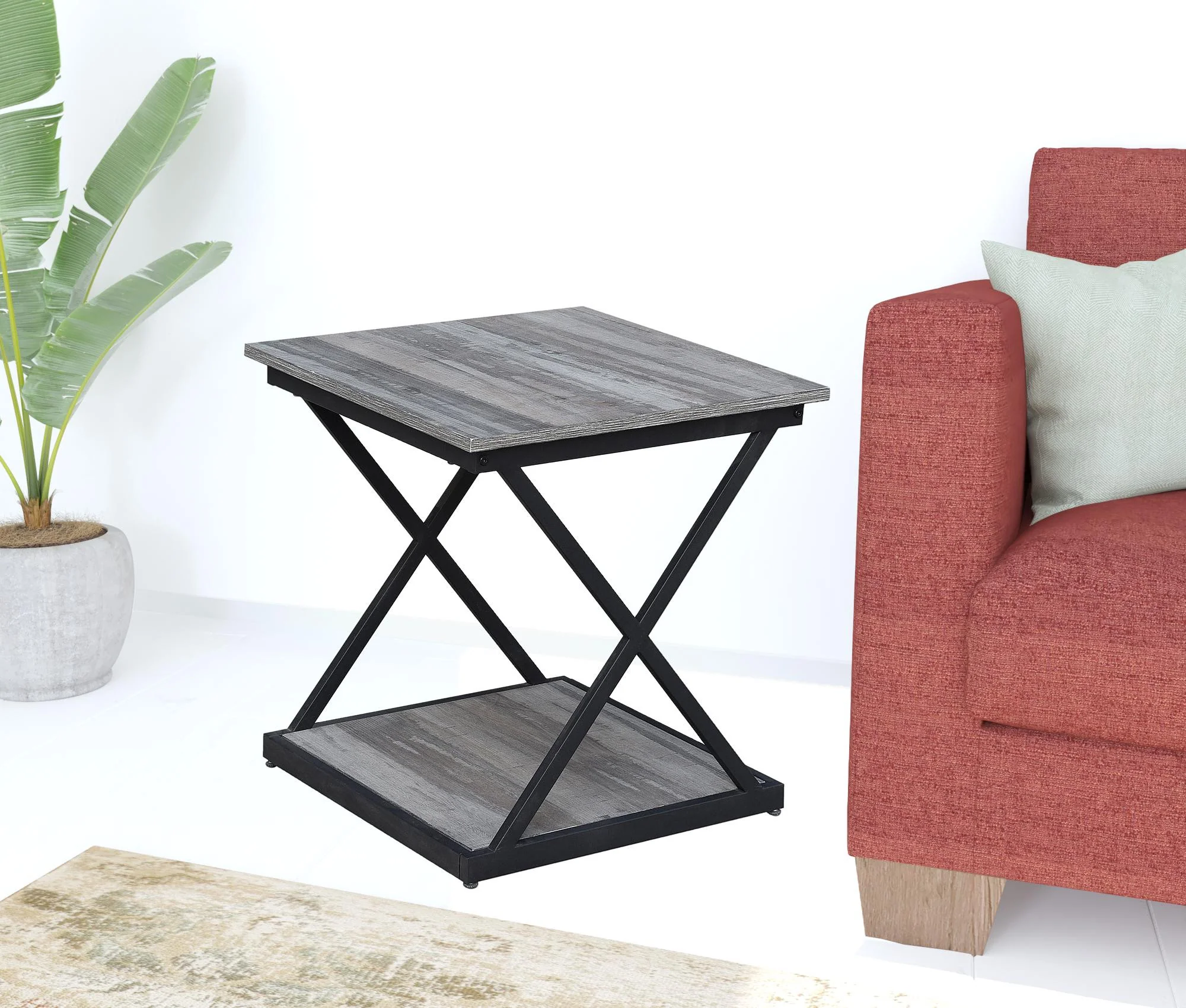 20" Black And Brown Manufactured Wood Square End Table By Homeroots - Image 2