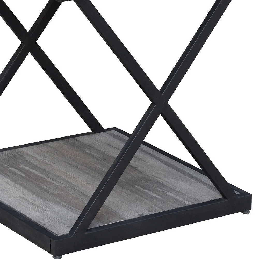20" Black And Brown Manufactured Wood Square End Table By Homeroots - Image 3